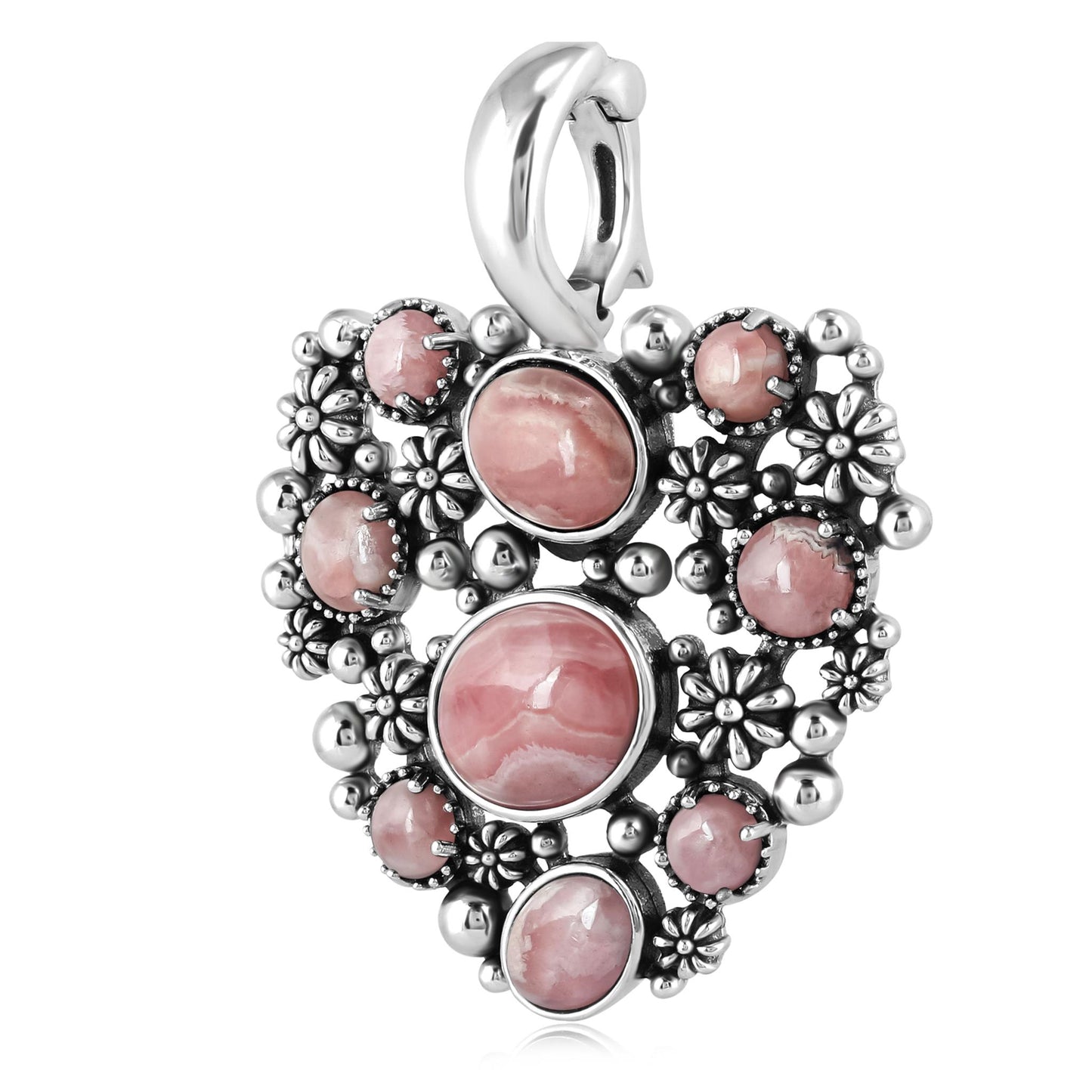 EXCLUSIVELY OURS! Sterling Silver Rhodochrosite Heart Cluster Pendant Enhancer
