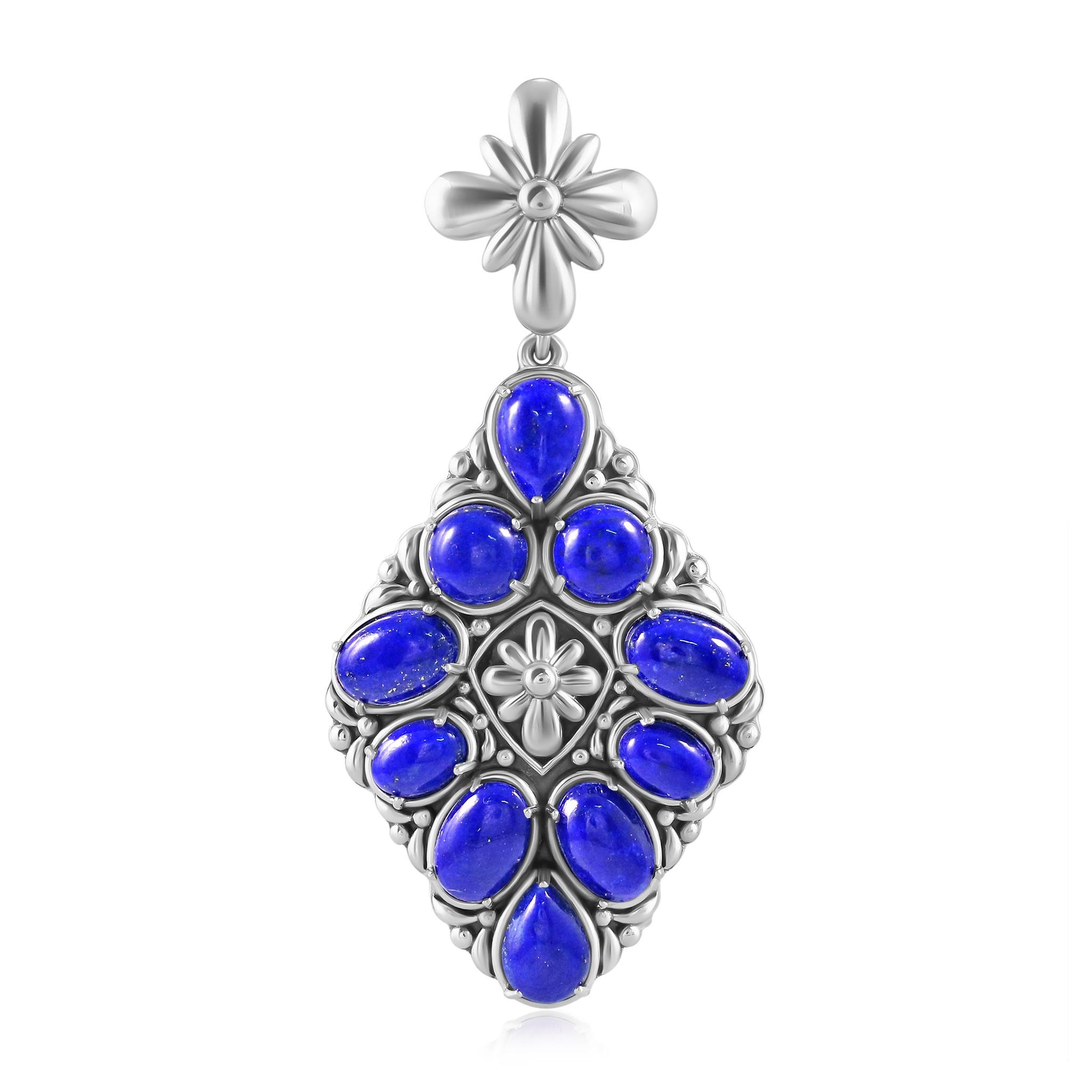 Sterling Silver Lapis Diamond Shaped Cluster Pendant Enhancer