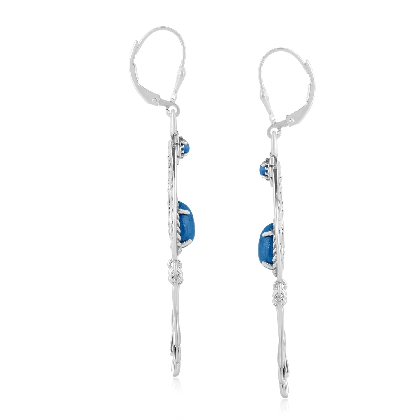 Sterling Silver Lapis Pear-Cut Lever Back Dangle Earrings