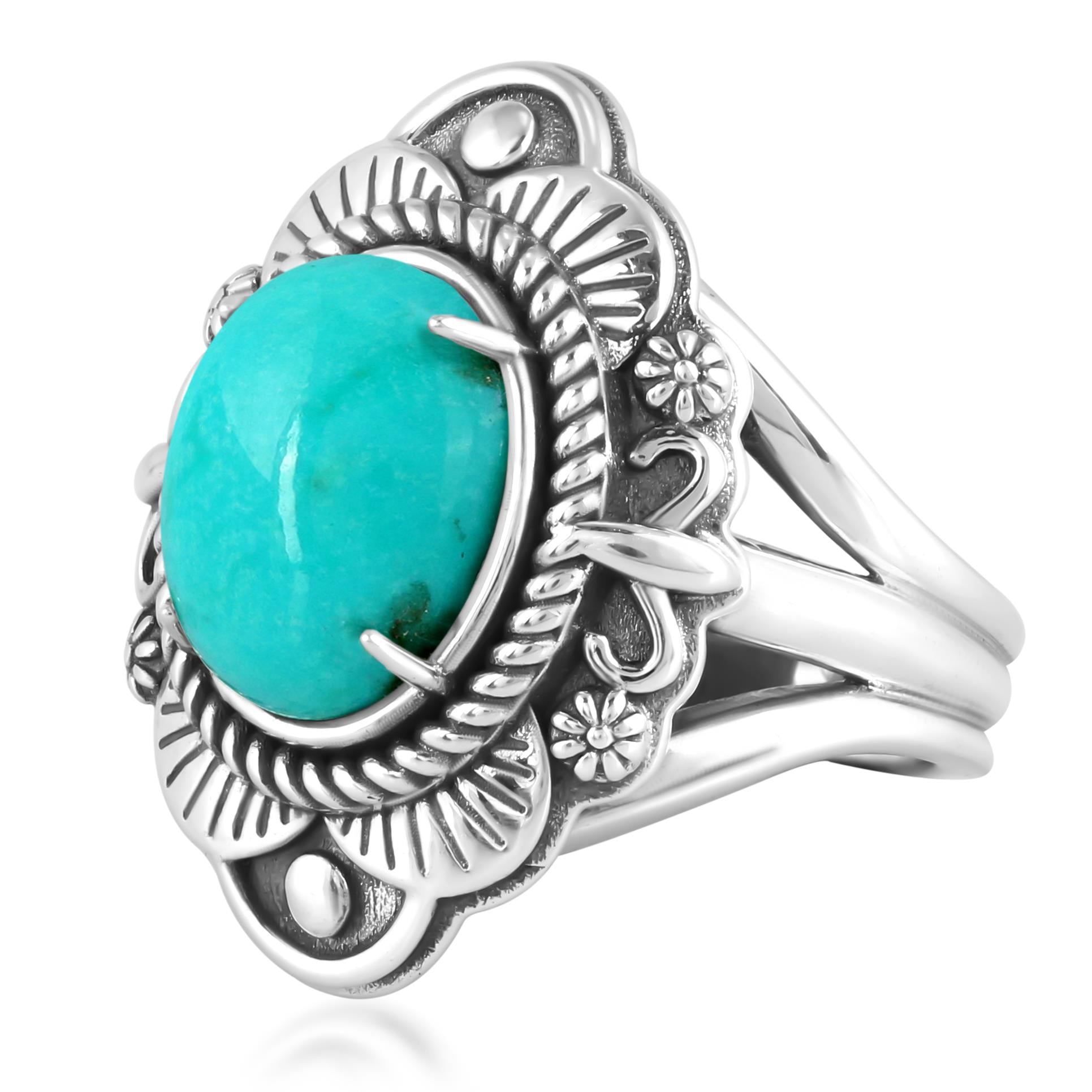 EXCLUSIVELY YOURS! Sterling Silver Kingman Turquoise Oval Scalloped Frame Ring