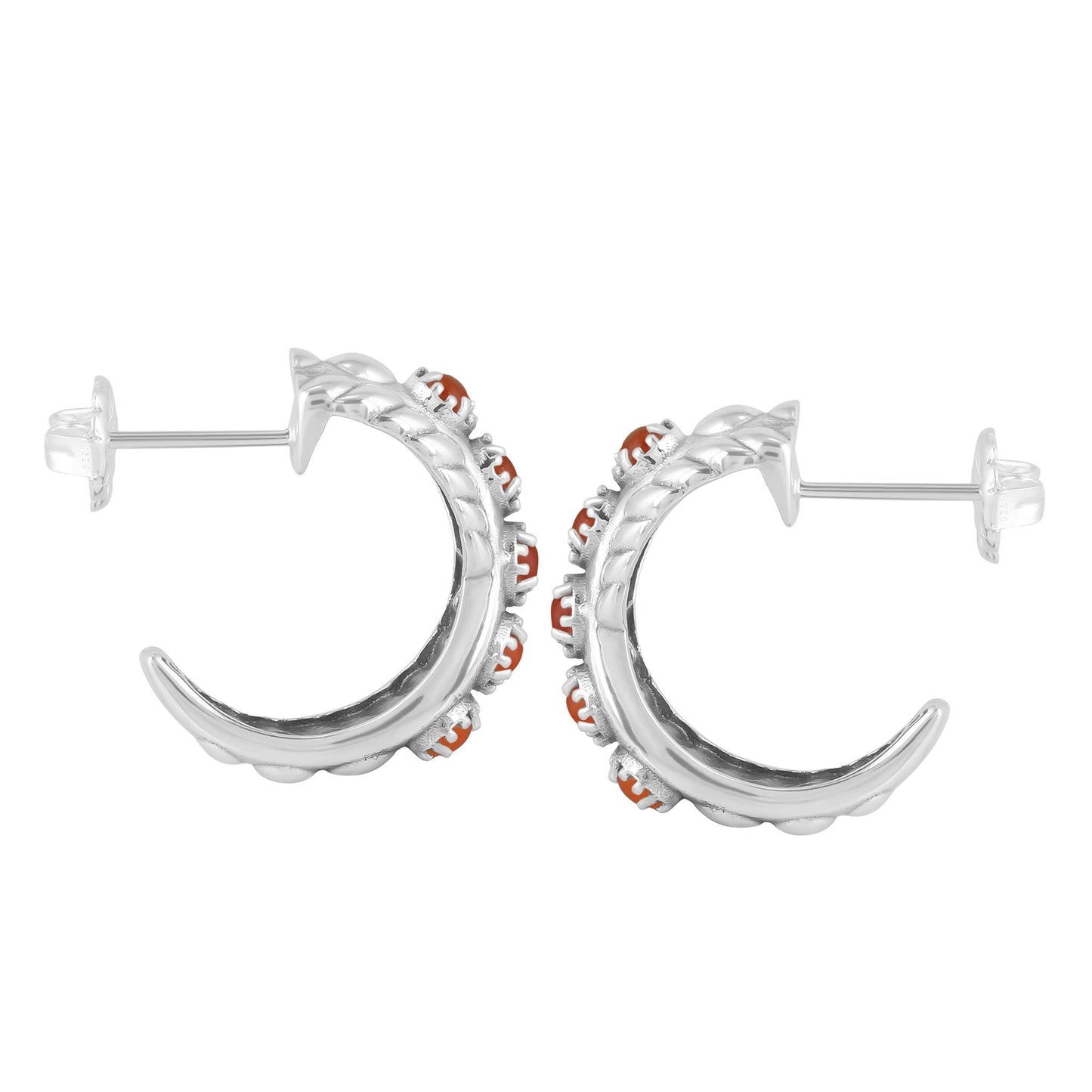 Sterling Silver Red Onyx Twist Hoop Earrings