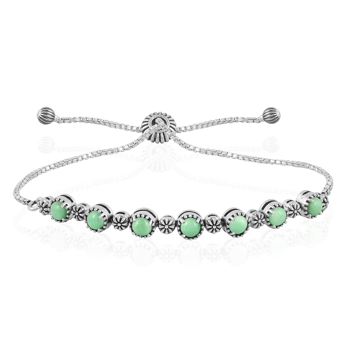 Sterling Silver Variscite Adjustable Friendship Bracelet