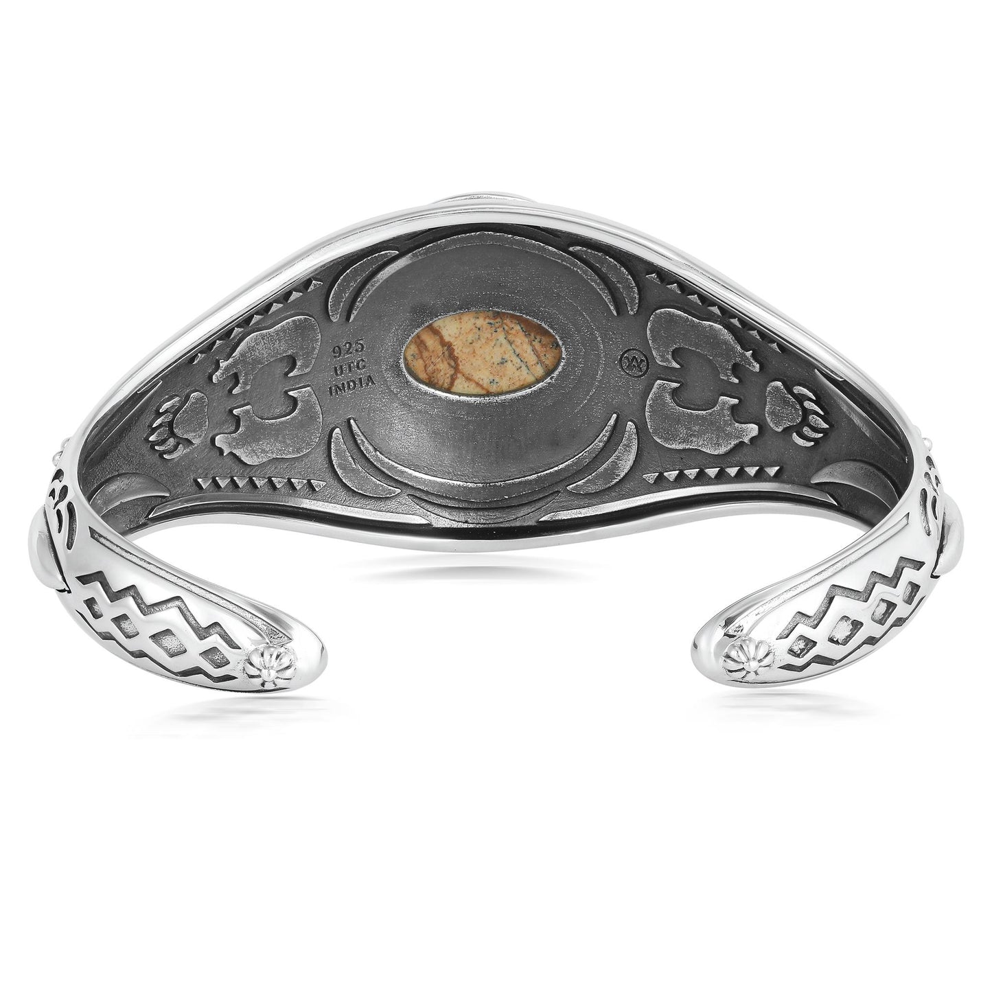 Sterling Silver Picture Jasper Oval Cut Bear Cuff Bracelet