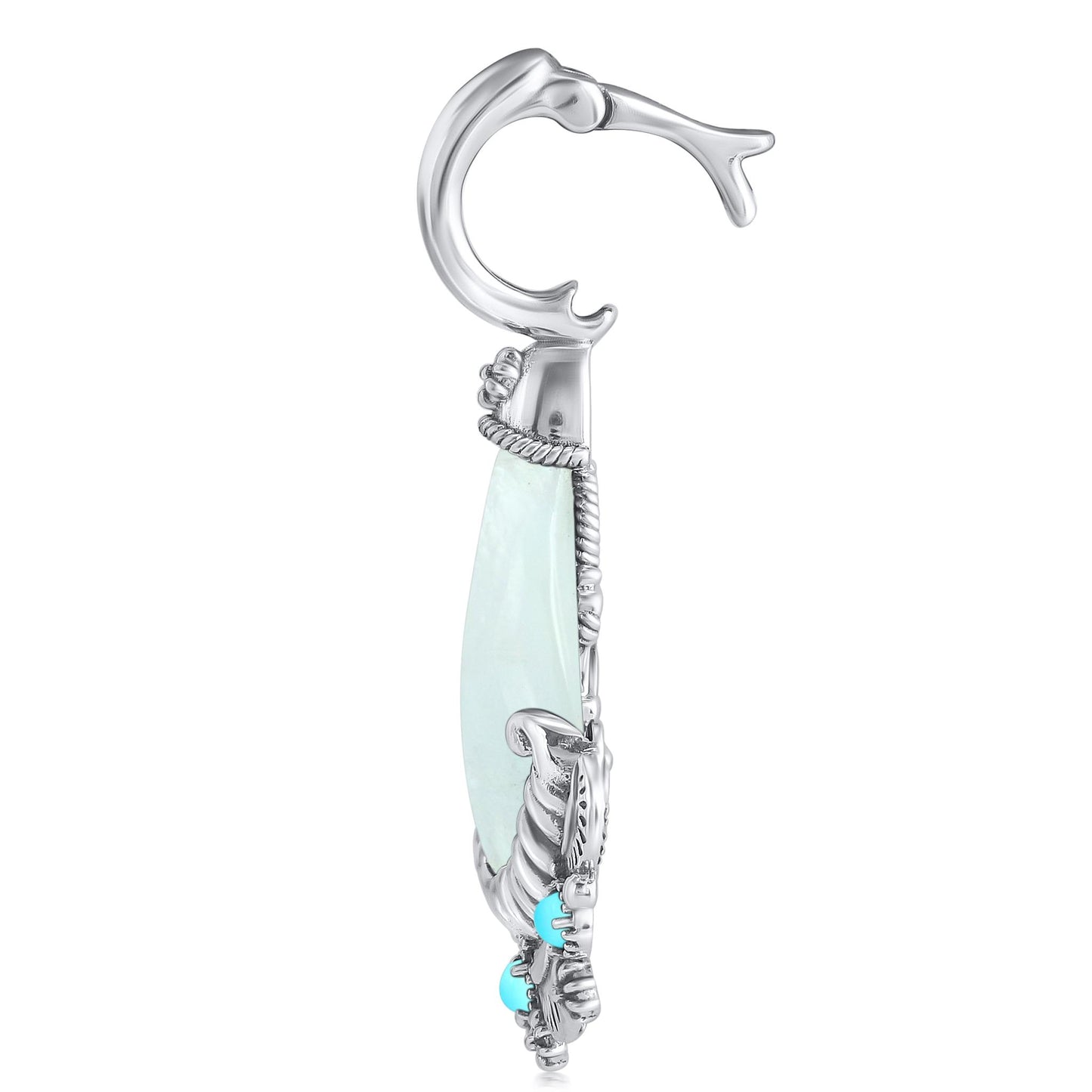 Sterling Silver White Mother of Pearl and Sleeping Beauty Turquoise Fan Pendant Enhancer