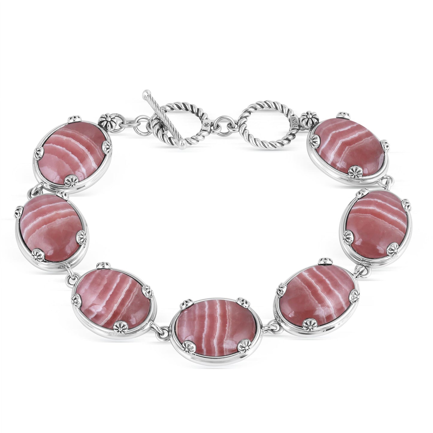 Sterling Silver Rhodochrosite Oval Cabochon Toggle Bracelet