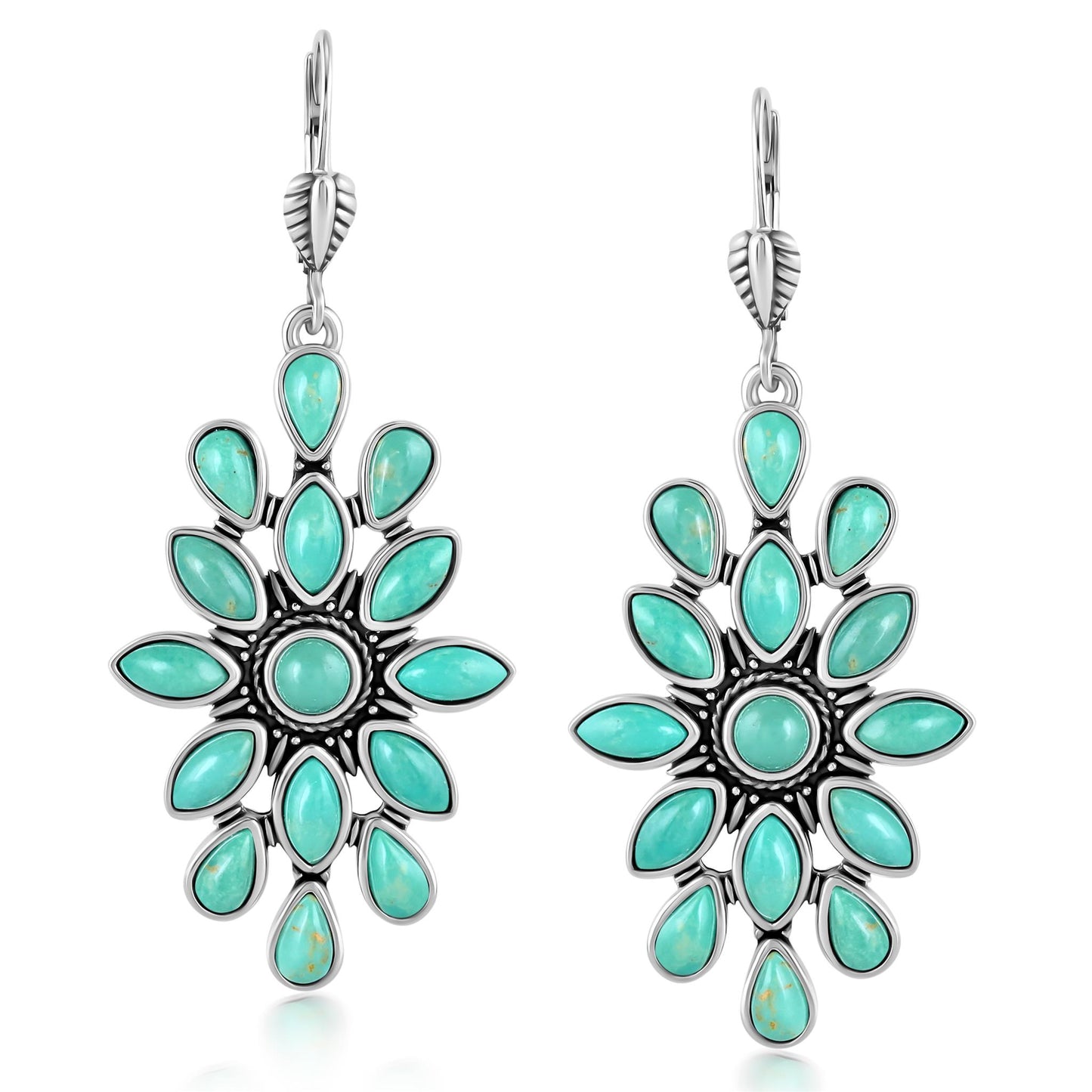 Sterling Silver Green Turquoise Cluster Dangle Earrings