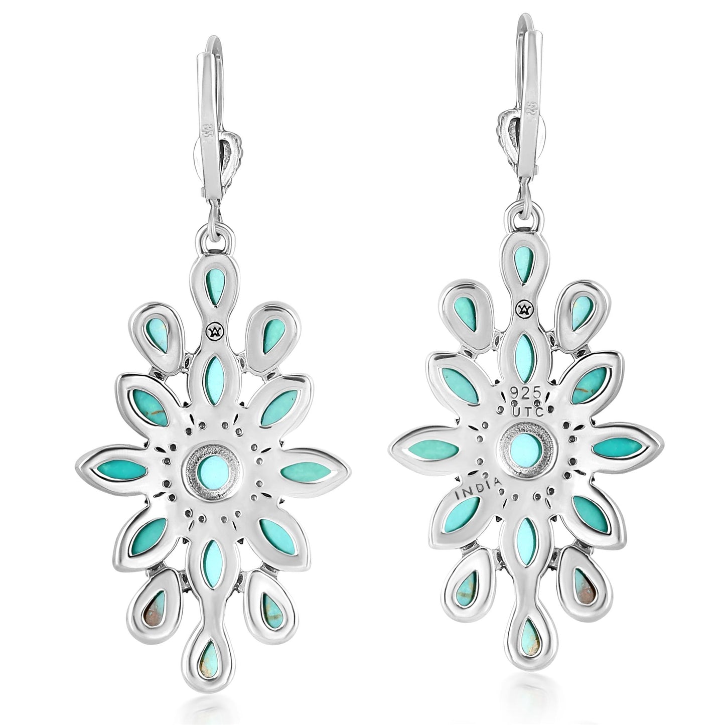 Sterling Silver Green Turquoise Cluster Dangle Earrings