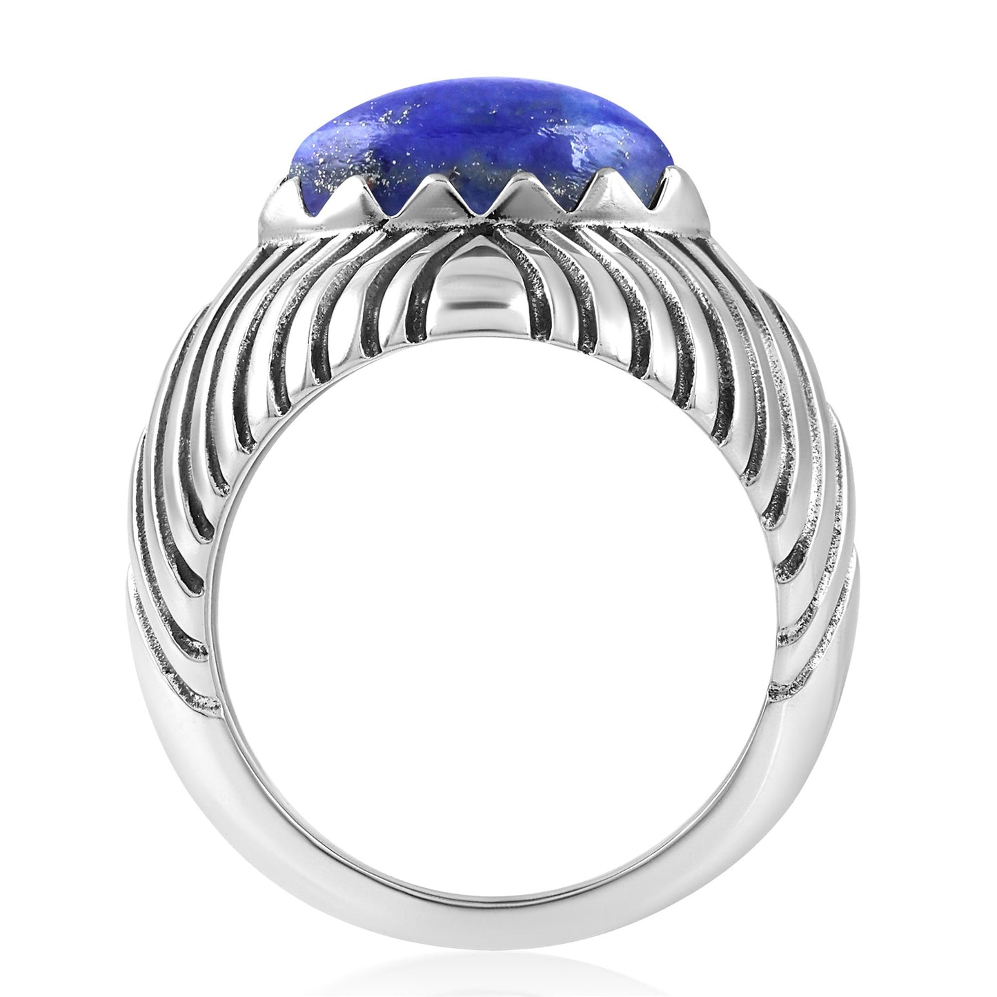 Sterling Silver Lapis Marquise Gemstone Ribbed Ring