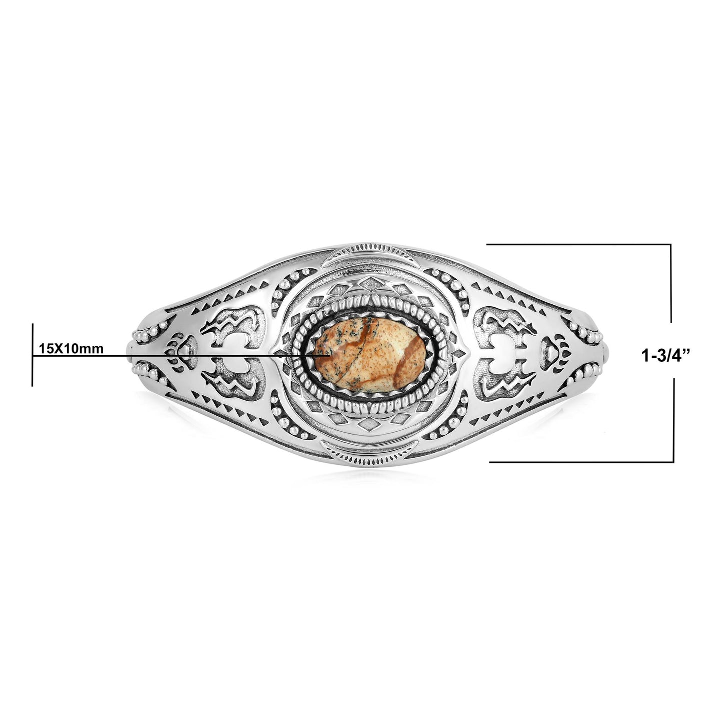 Sterling Silver Picture Jasper Oval Cut Bear Cuff Bracelet