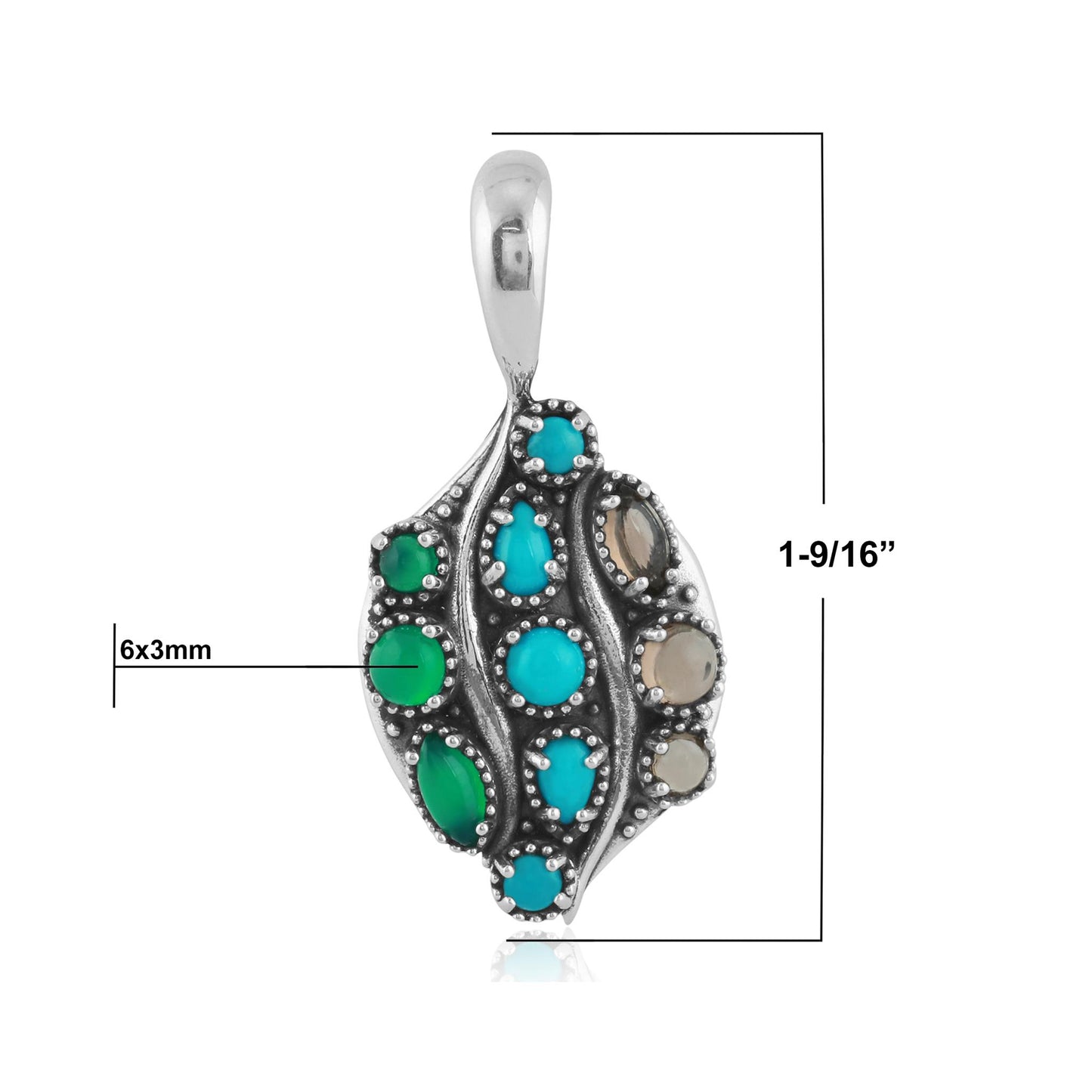 Sterling Silver Sleeping Beauty Turquoise, Green Onyx and Smoky Quartz Rio Grande Pendant Enhancer