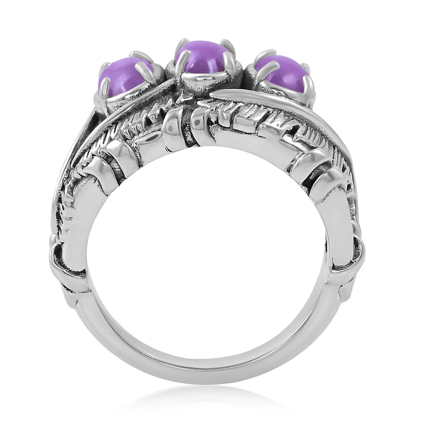 Sterling Silver Phosphosiderite Three Stone Feather Ring