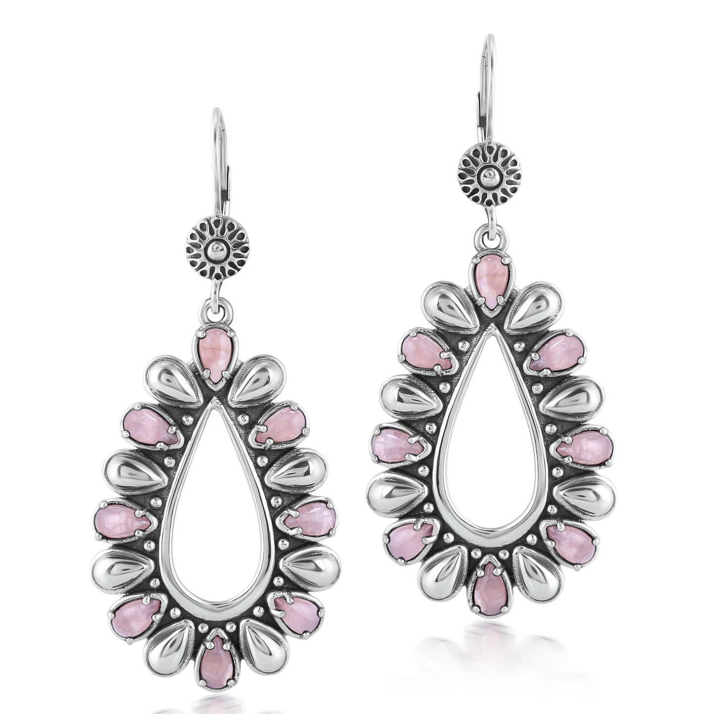 Sterling Silver Rhodochrosite Open Teardrop Pear-Cut Dangle Earrings