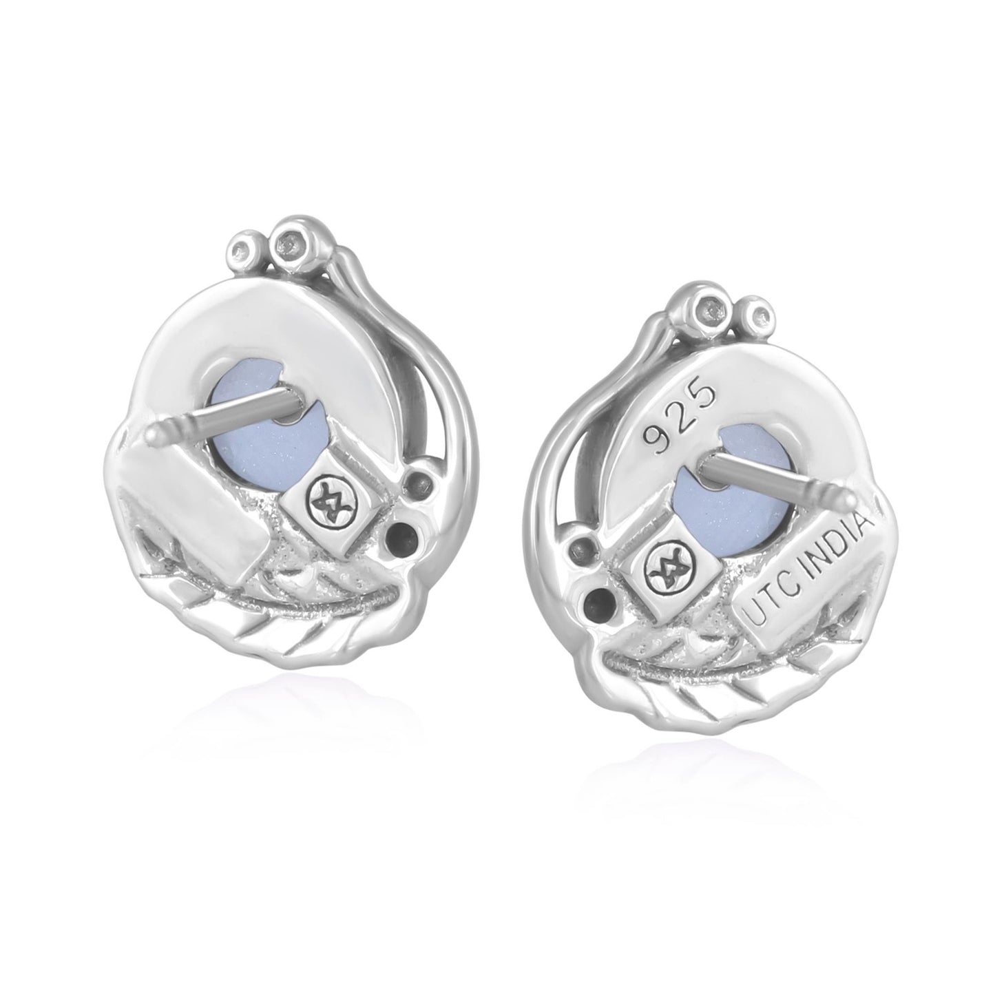 Sterling Silver Blue Lace Agate Leaf Button Earrings