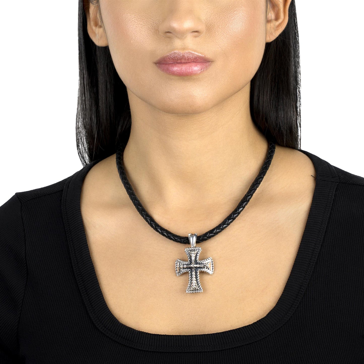 EXCLUSIVELY OURS! Sterling Silver Textured Cross Pendant Enhancer