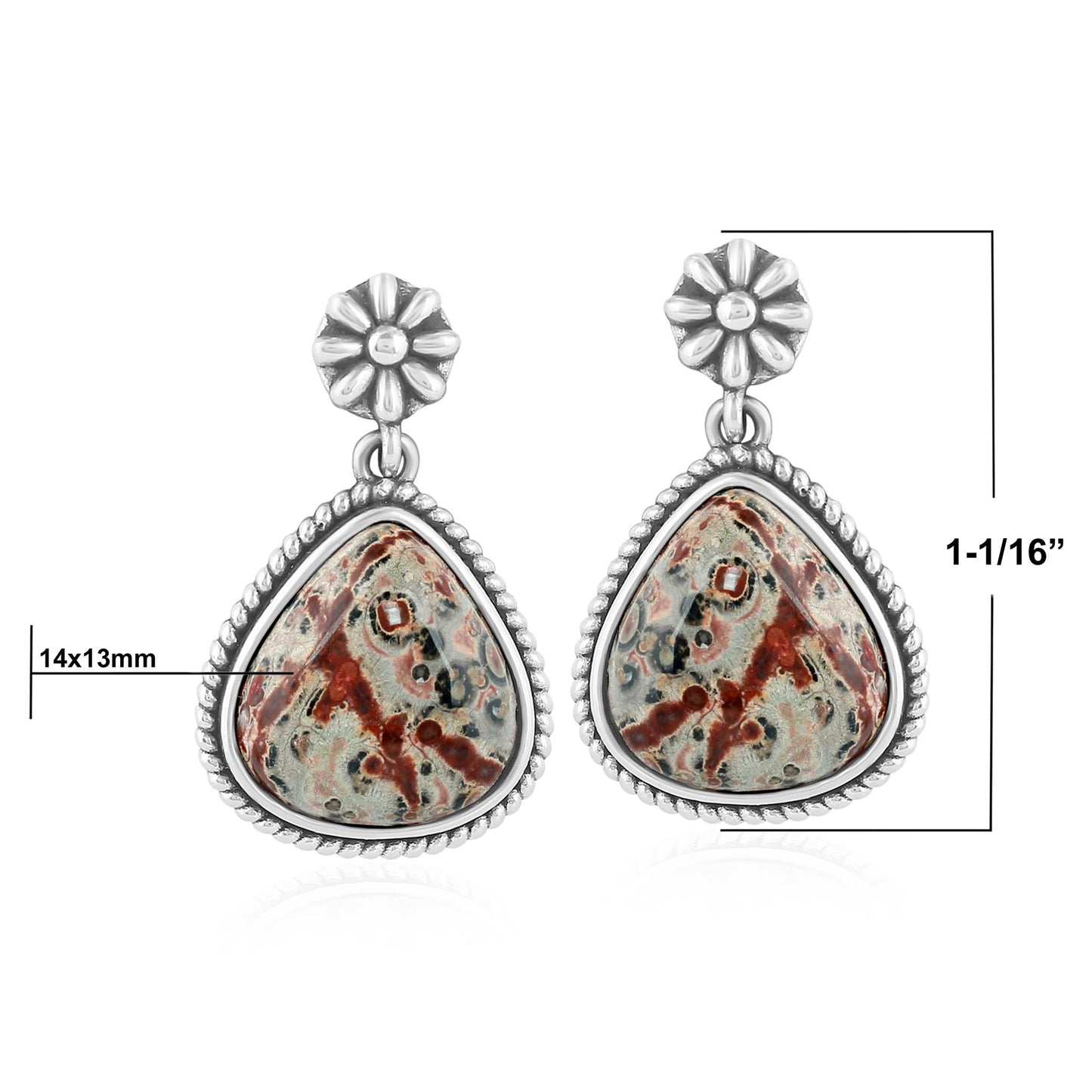 Sterling Silver Leopard Jasper Trillion Cut Post Earrings