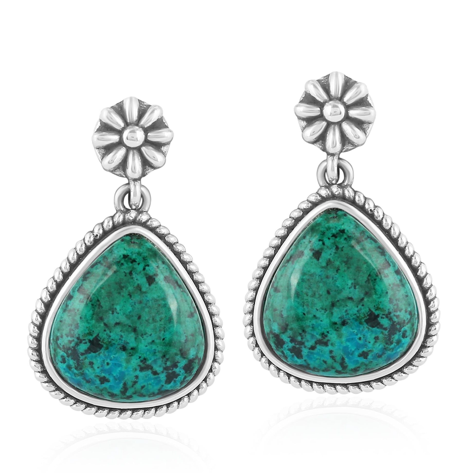 Sterling Silver Chrysocolla Trillion Cut Post Earrings