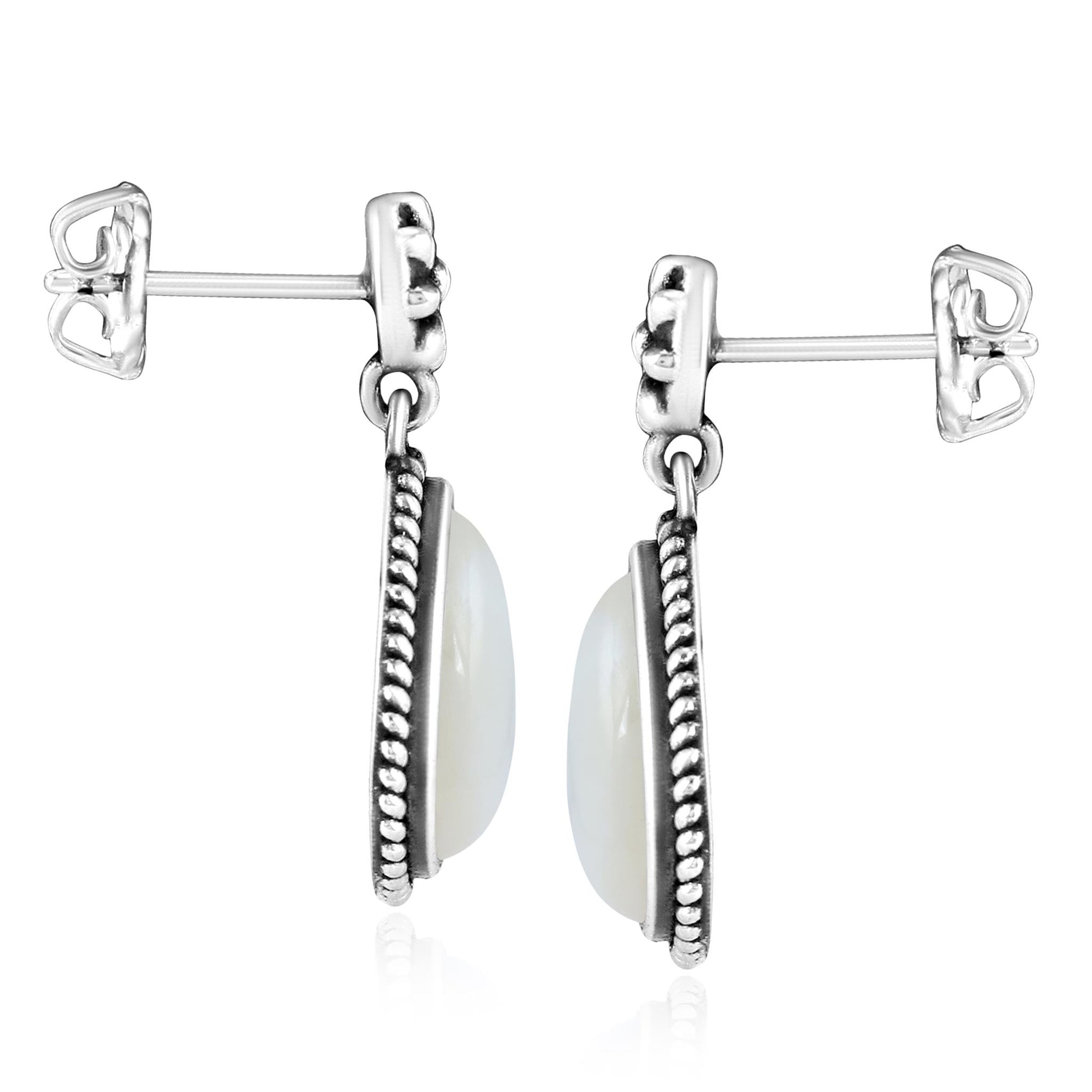 Sterling Silver White Mother of Pearl Trillion Cut Post Earrings