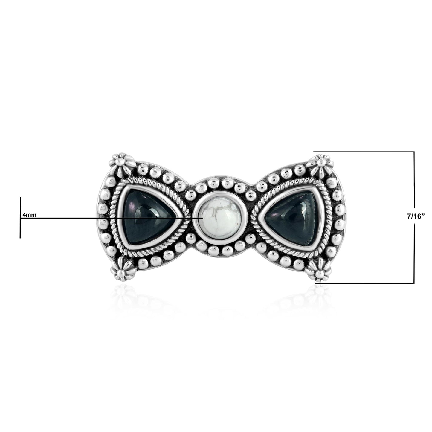 Sterling Silver Black Spinel and White Howlite Bow Tie Ring