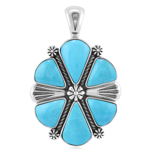 Sterling Silver Kingman Turquoise 6-Stone Triangular Concha Pendant Enhancer
