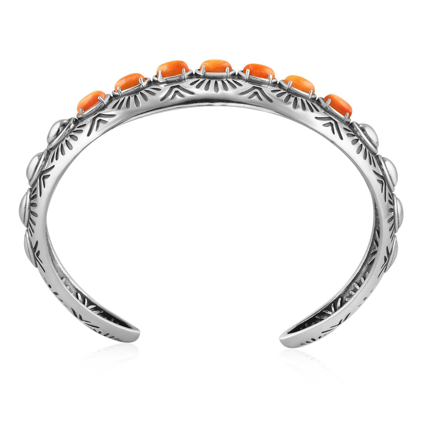 Sterling Silver Orange Spiny Oyster Textured Cuff Bracelet