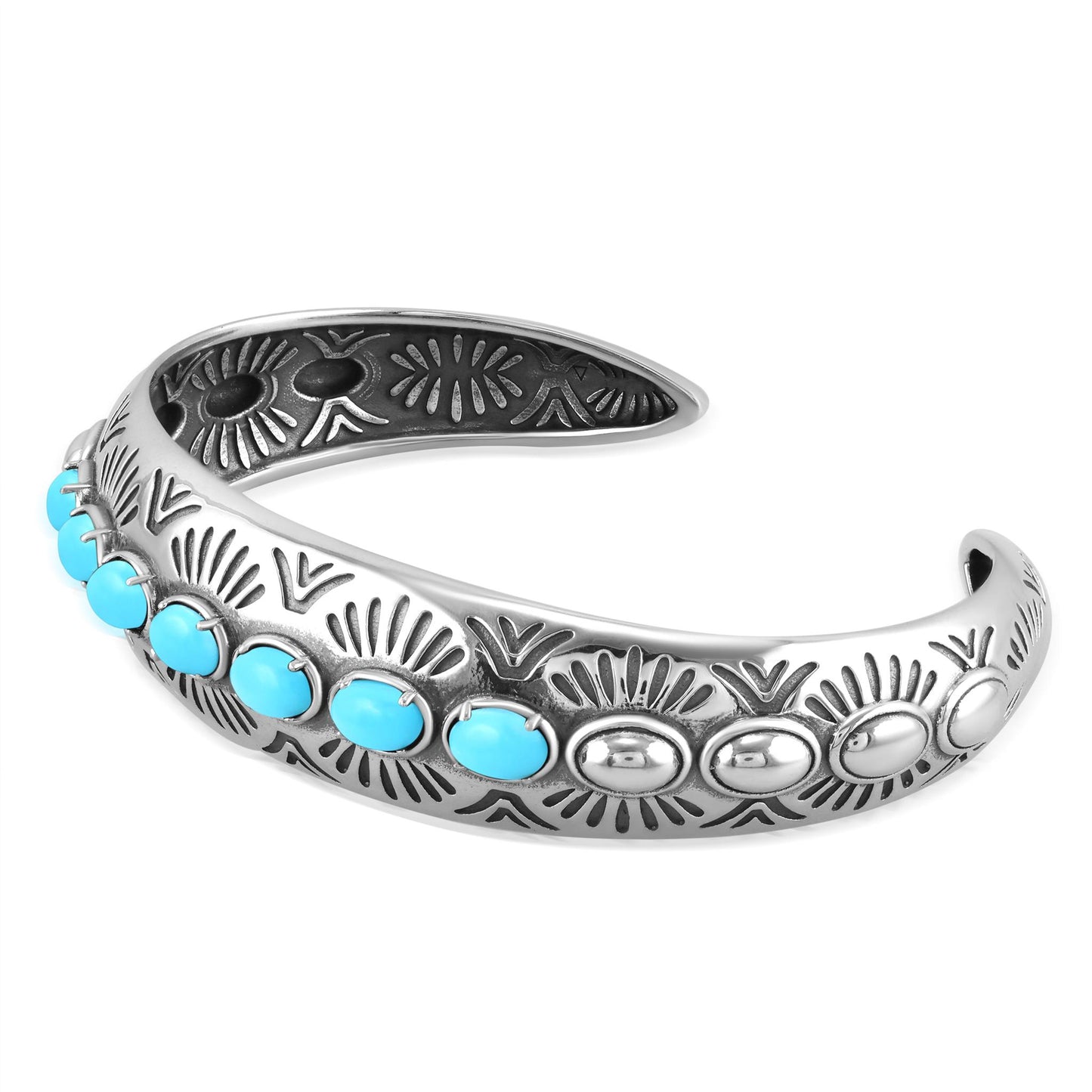 Sterling Silver Sleeping Beauty Turquoise Gemstone Textured Cuff Bracelet