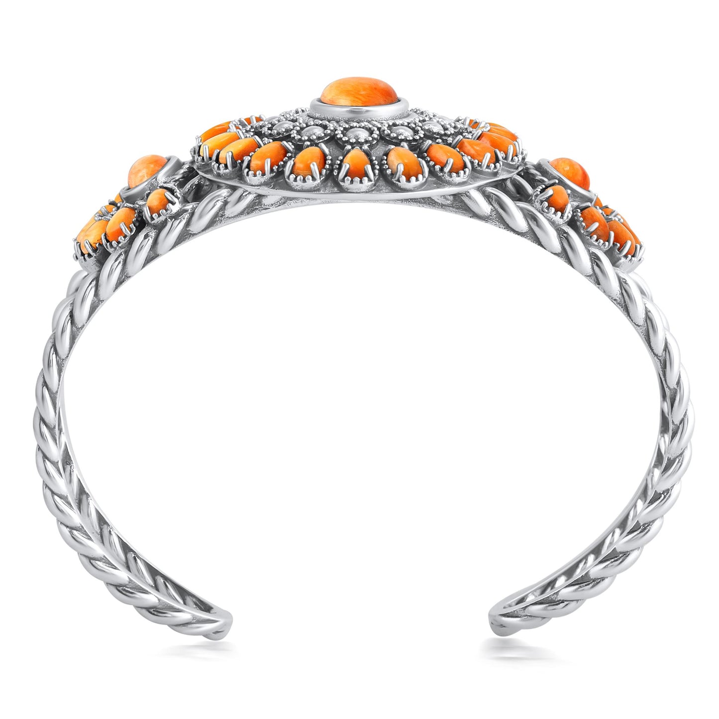 EXCLUSIVELY OURS! Sterling Silver Orange Spiny Oyster Bold Pear and Oval Cut Cuff Bracelet