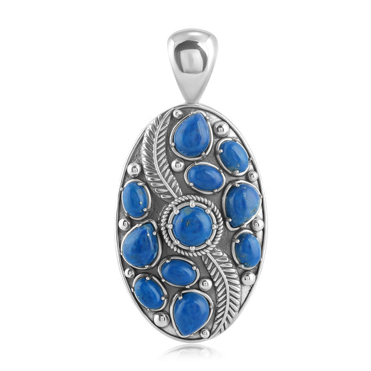 Sterling Silver Denim Lapis Oval Leaf Pendant Enhancer