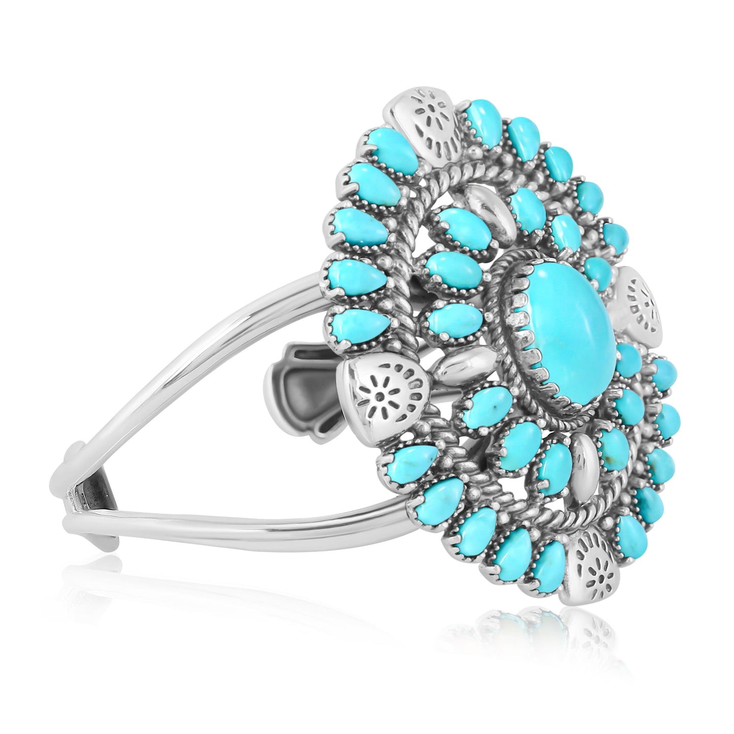 EXCLUSIVELY YOURS! Sterling Silver Kingman Turquoise Oval Floral Cluster Cuff Bracelet