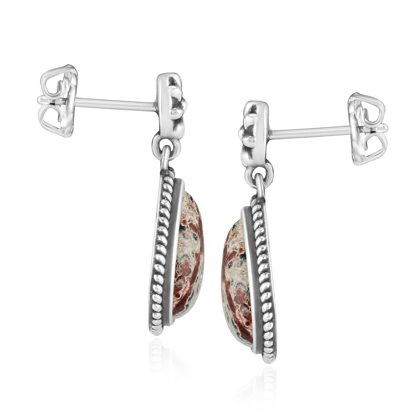Sterling Silver Leopard Jasper Trillion Cut Post Earrings