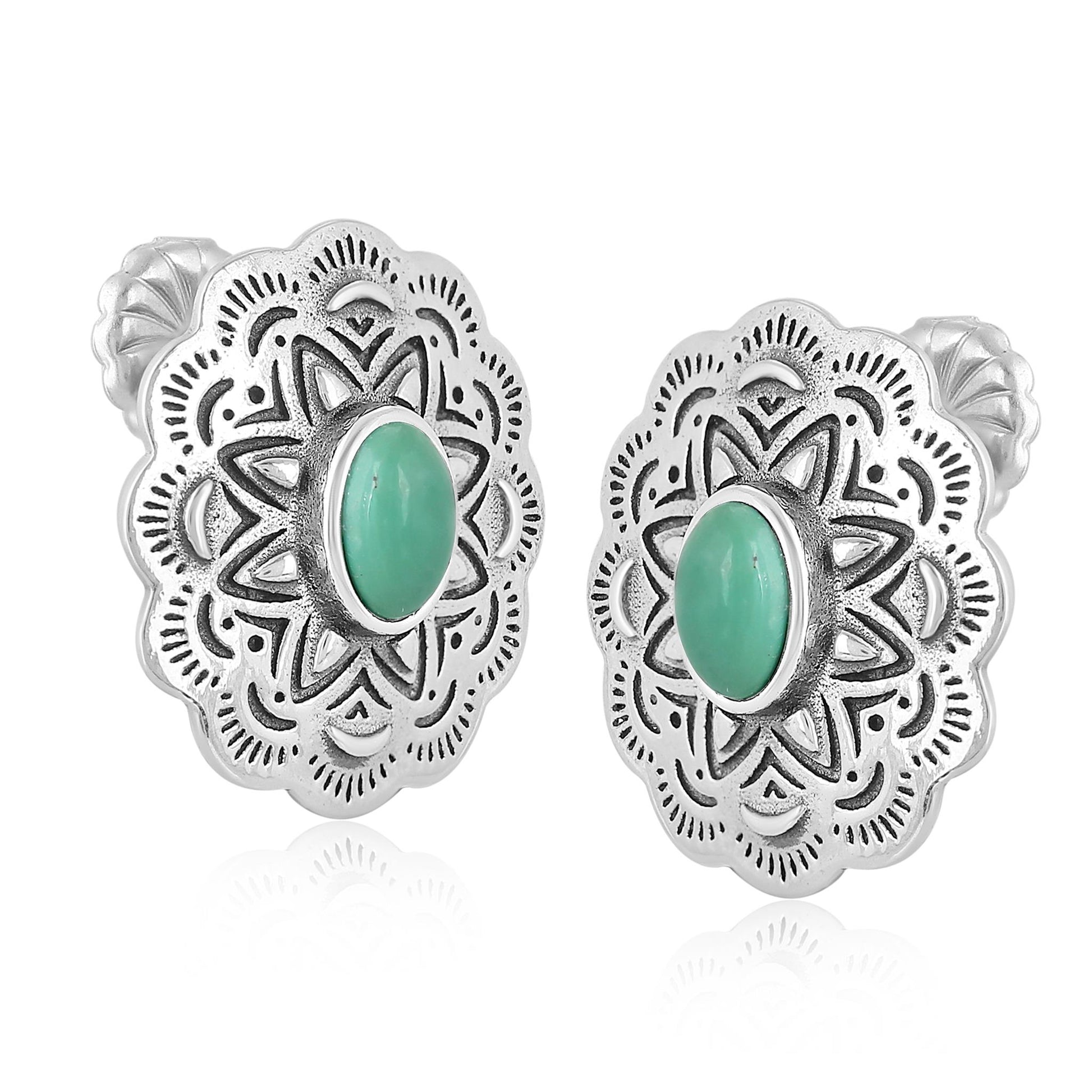 Sterling Silver Green Turquoise Concha Stud Earrings