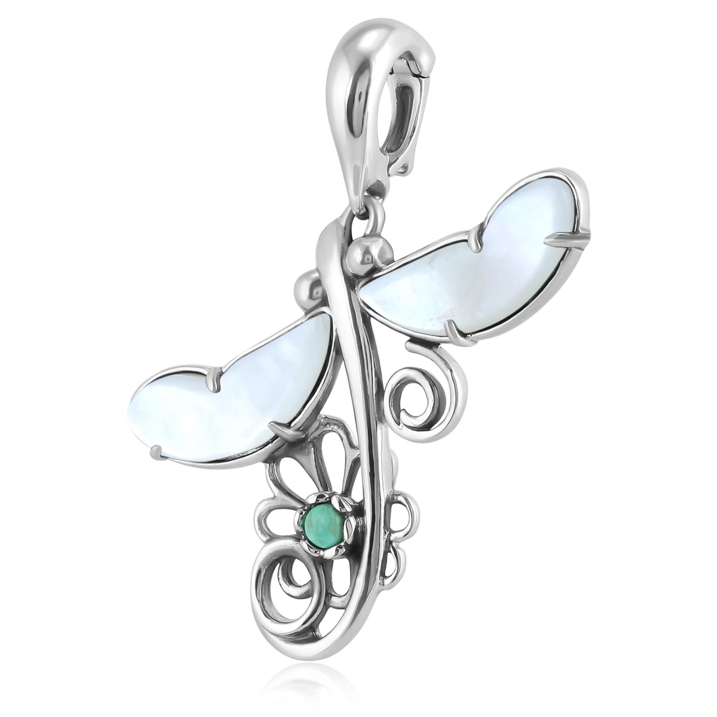 Sterling Silver White Mother of Pearl and Variscite Fritz Casuse Dragonfly Pendant Enhancer