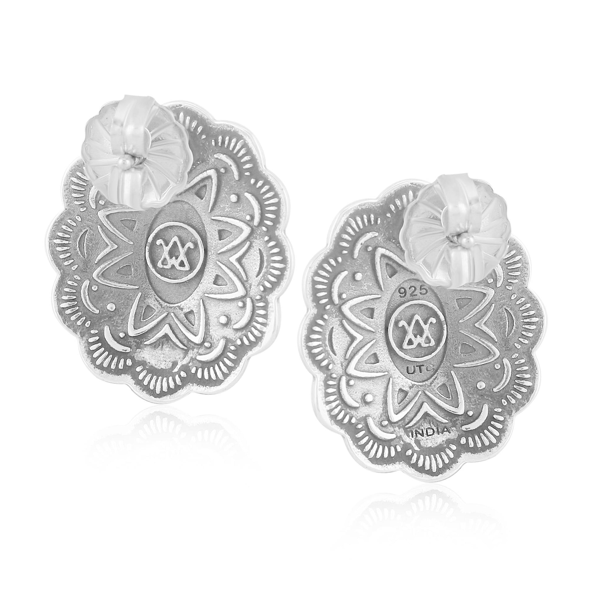 Sterling Silver Green Turquoise Concha Stud Earrings