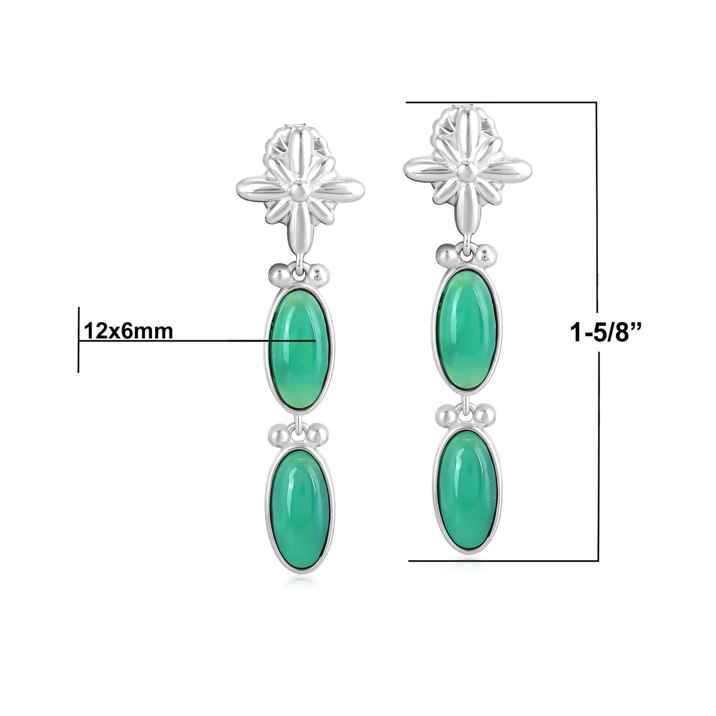 Sterling Silver Chrysoprase Oval Concha Earrings