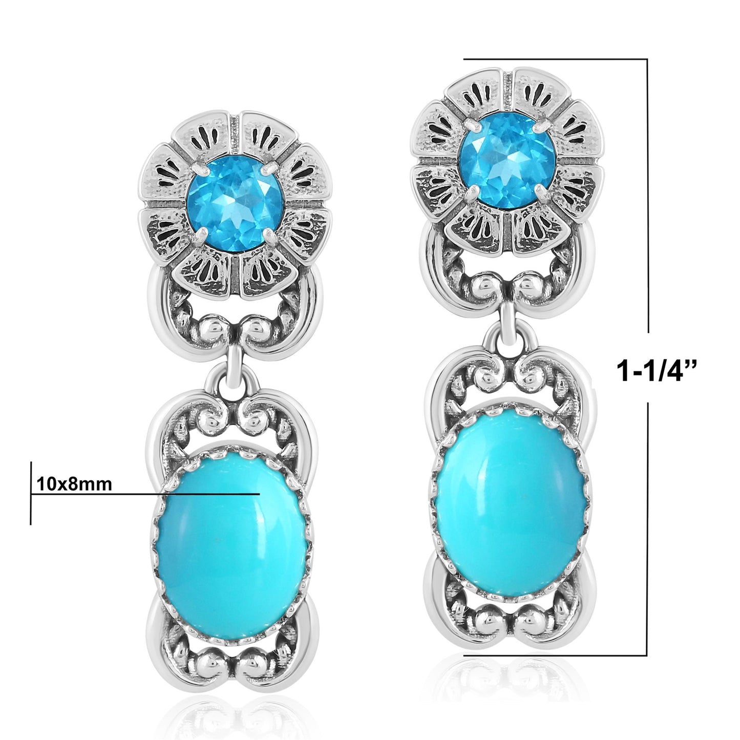 EXCLUSIVELY YOURS! Sterling Silver Sleeping Beauty Turquoise and Swiss Blue Topaz Desert Bloom Dangle Earrings