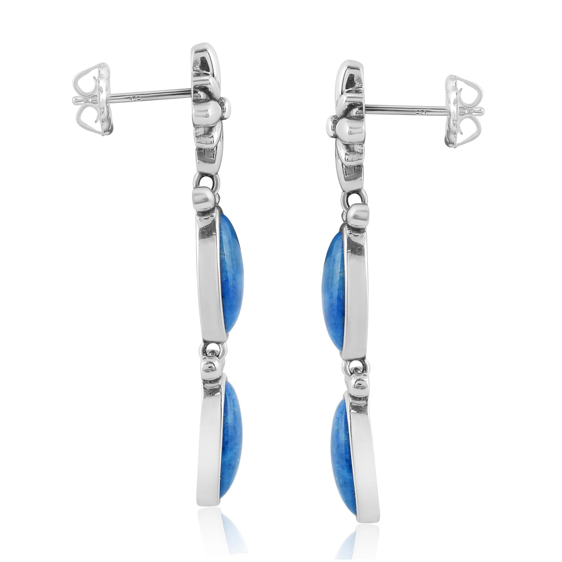 Sterling Silver Denim Lapis Oval Concha Dangle Earrings