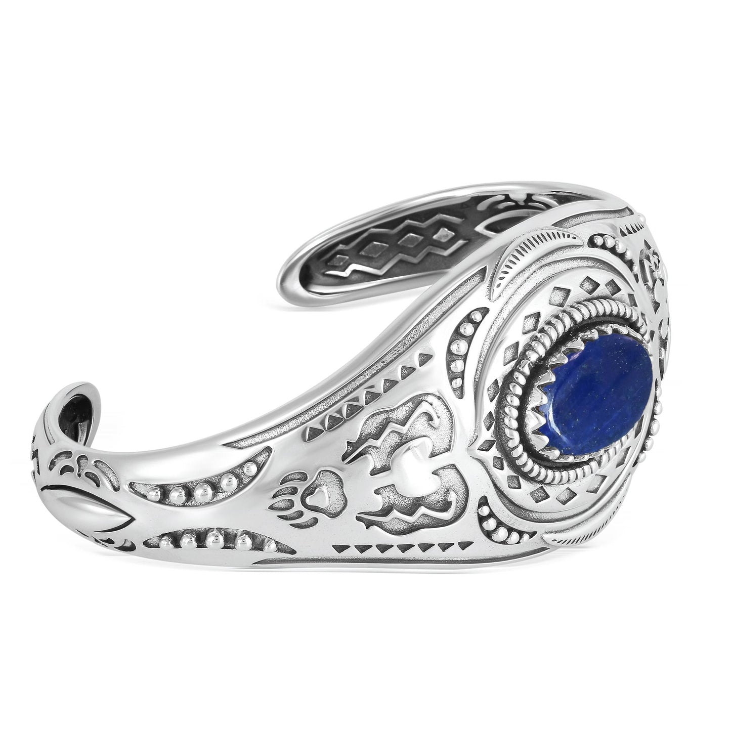Sterling Silver Lapis Oval Cut Bear Cuff Bracelet