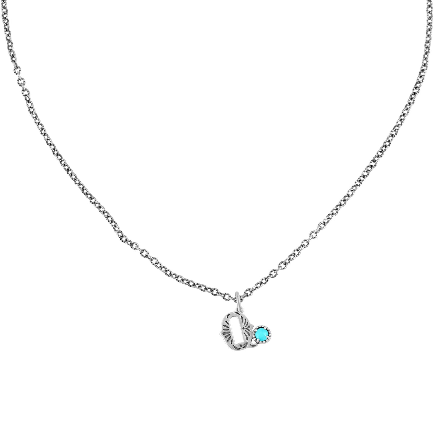 Sterling Silver Sleeping Beauty Turquoise Initial "Q" Pendant and Chain Necklace, 17 to 20 Inches