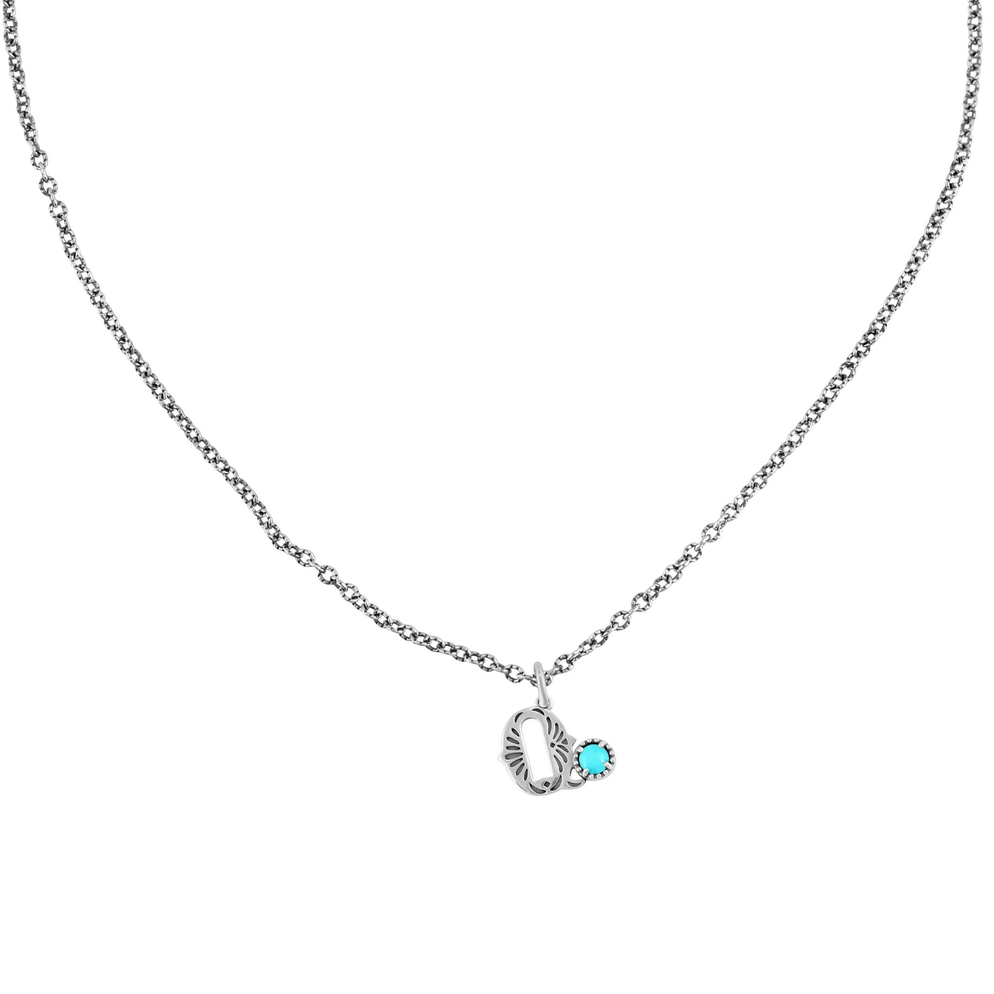 Sterling Silver Sleeping Beauty Turquoise Initial "Q" Pendant and Chain Necklace, 17 to 20 Inches