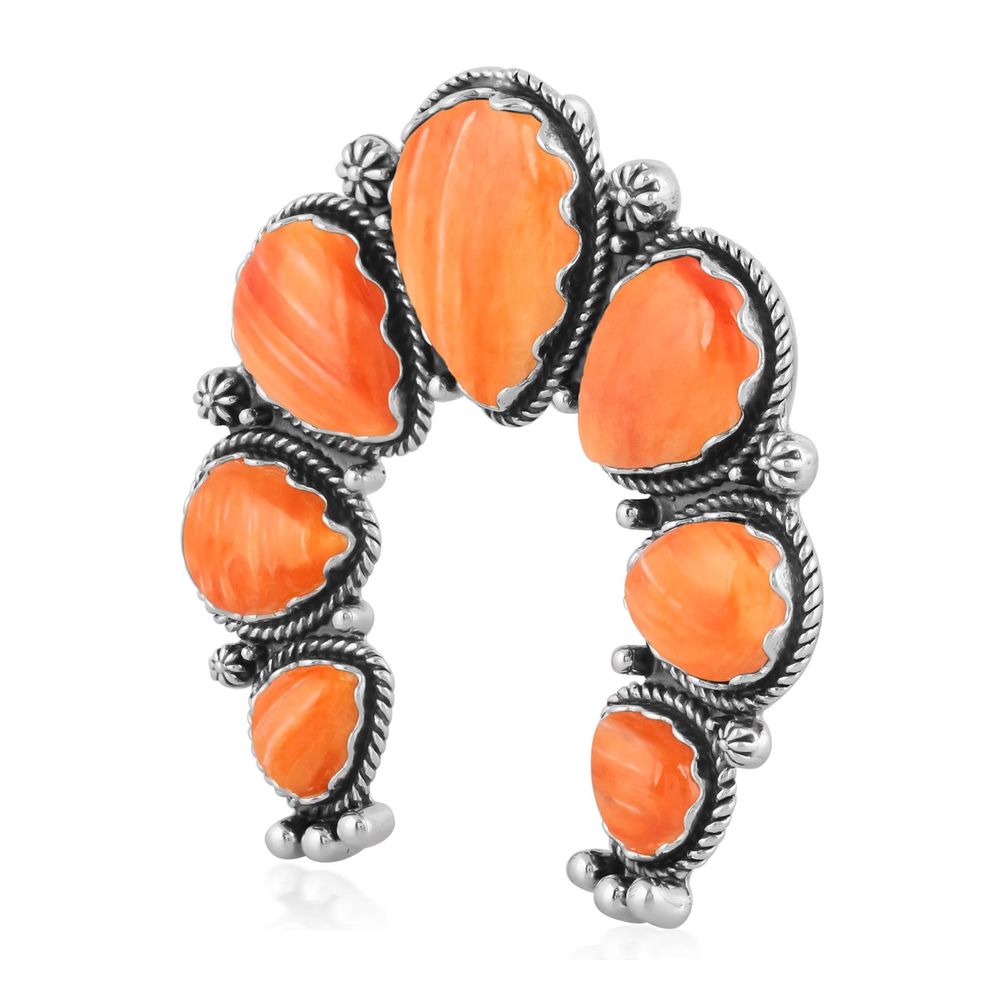 Sterling Silver Orange Spiny Oyster Gemstone Large Naja Pendant Enhancer