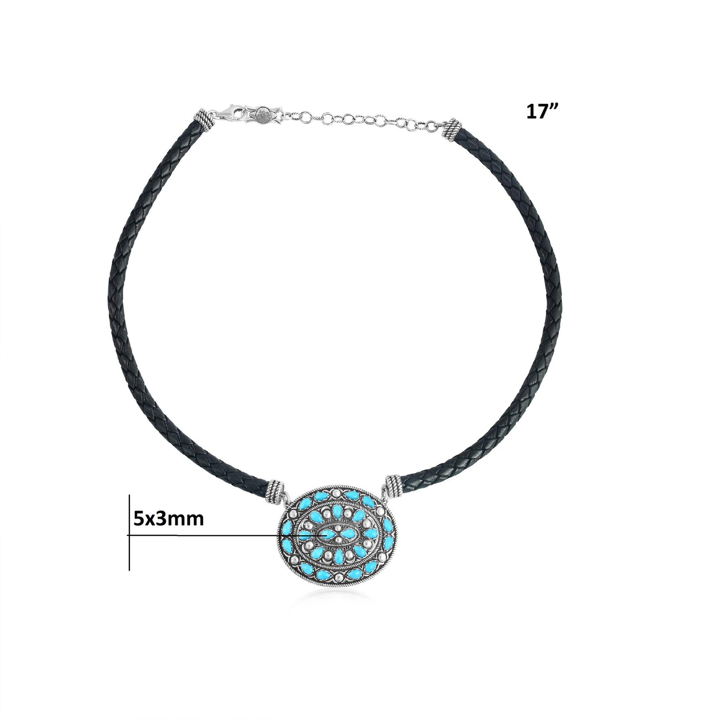 Sterling Silver Kingman Turquoise Oval Pendant Black Leather Necklace