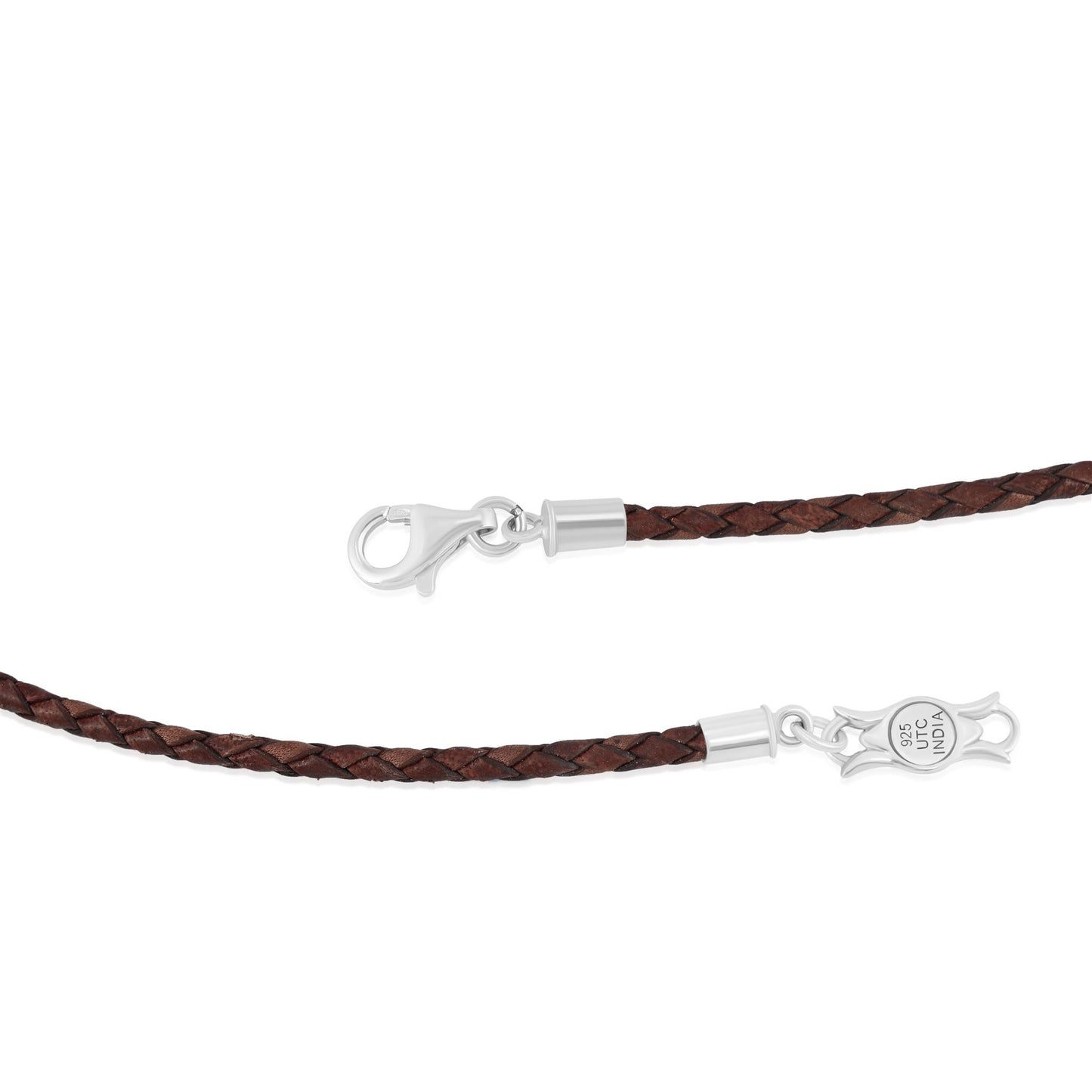Sterling Silver Leopard Jasper Brown Leather Squash Blossom Necklace