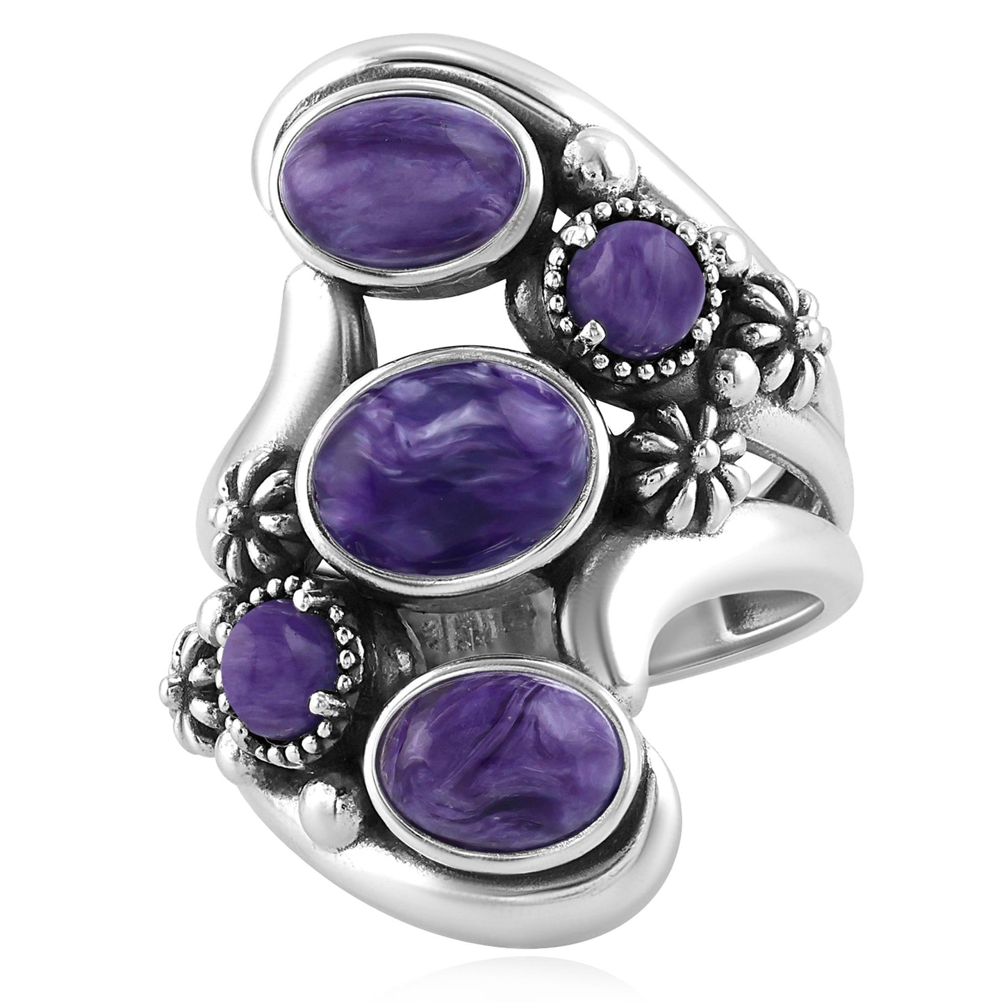 Sterling Silver Charoite Freeform Bypass Ring