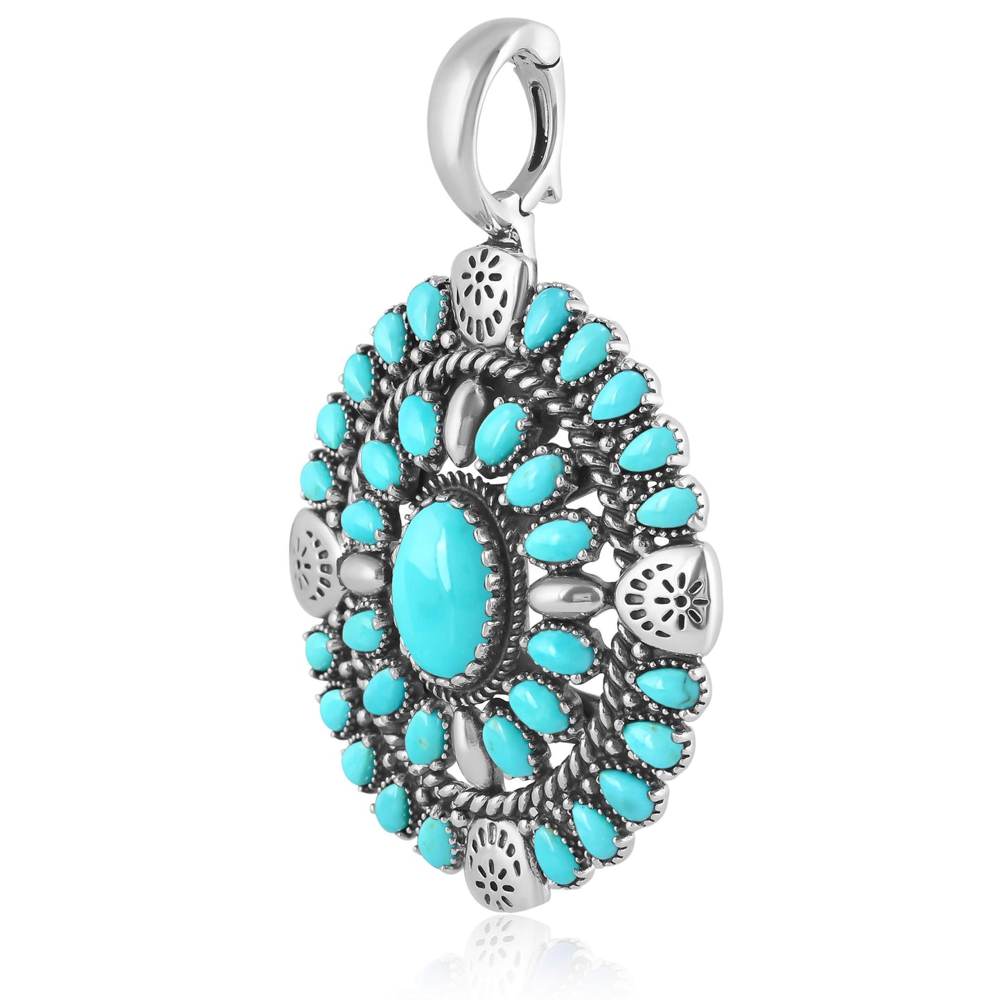 EXCLUSIVELY YOURS! Sterling Silver Kingman Turquoise Oval Floral Cluster Pendant Enhancer