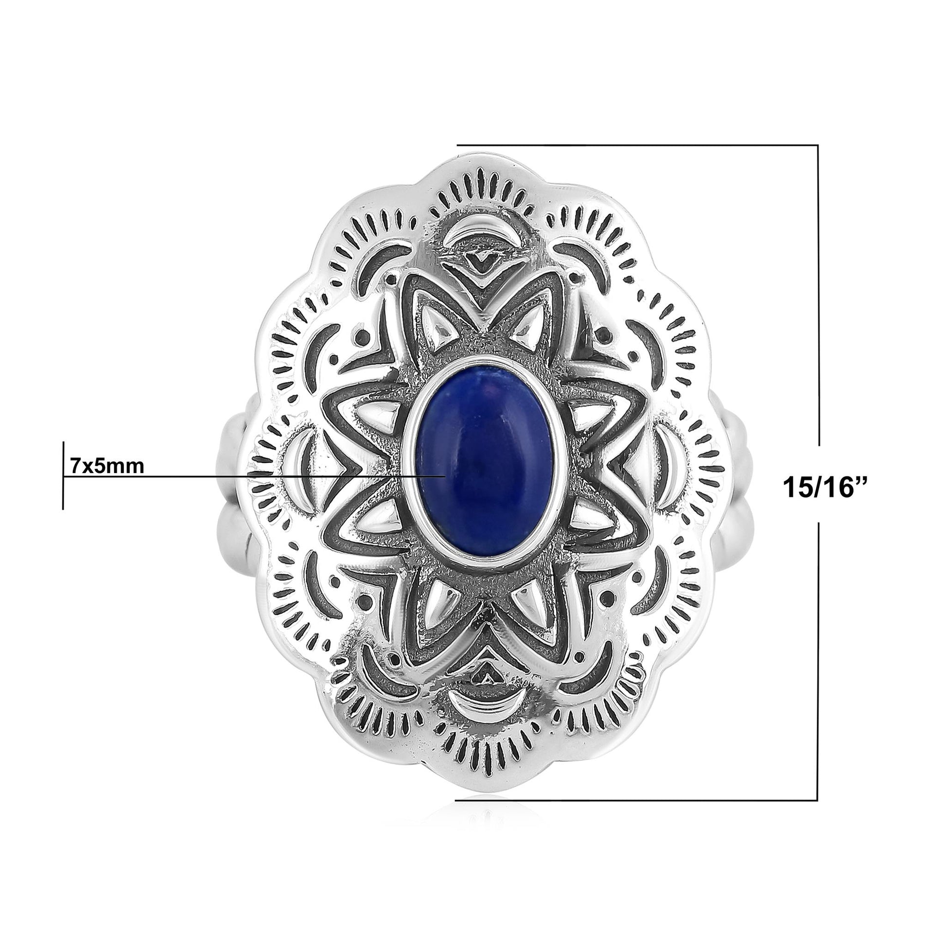 Sterling Silver Lapis Oval Gemstone Concha Ring