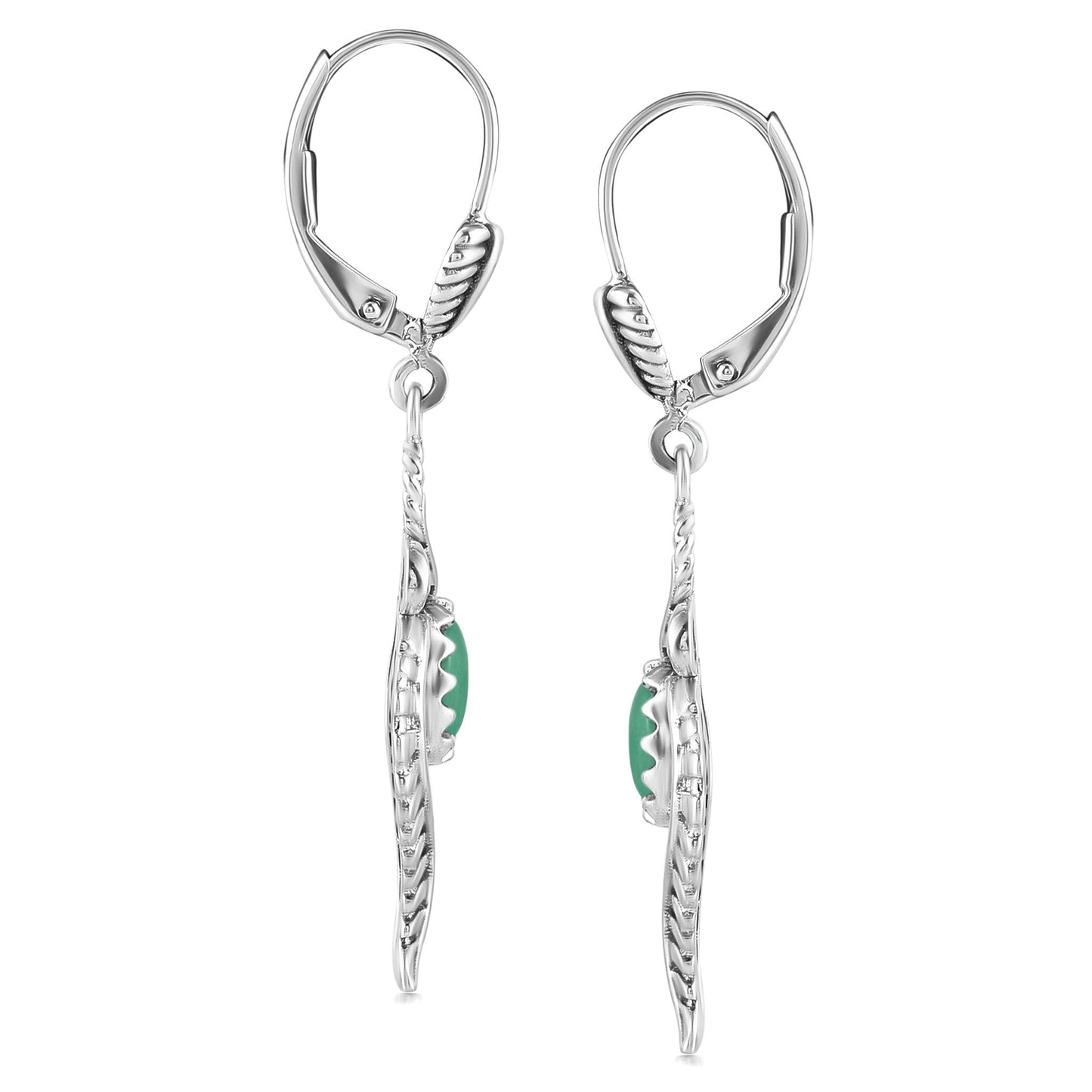 Sterling Silver Green Turquoise Vine and Leaf Dangle Earrings