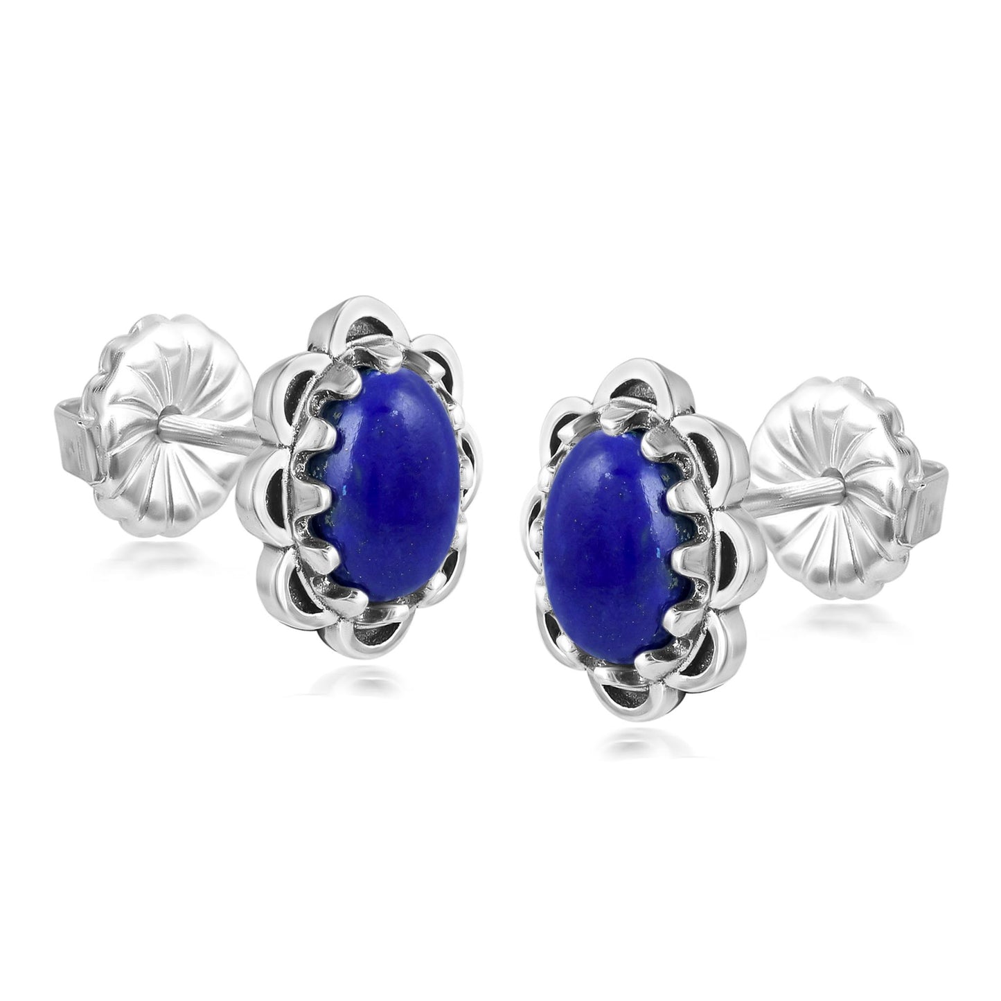 Sterling Silver Lapis Concha Flower Stud Earrings