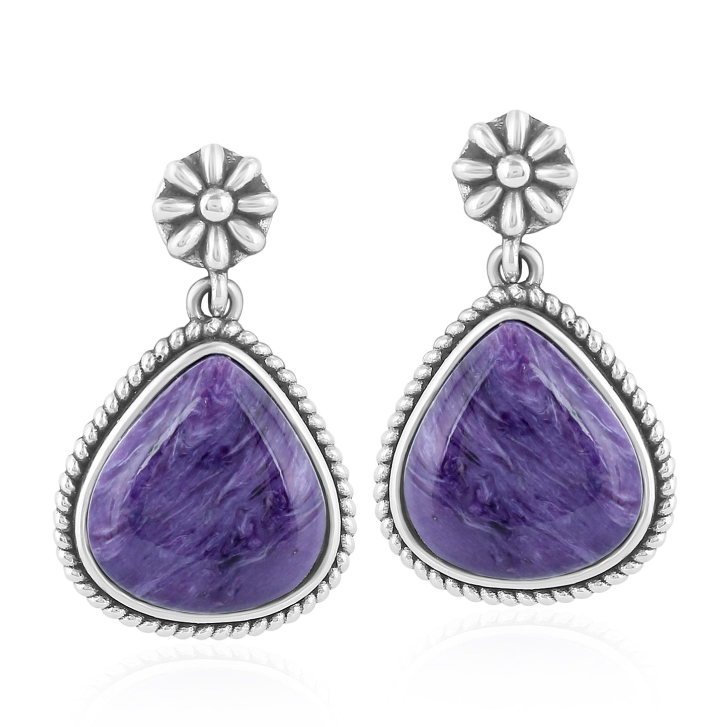 Sterling Silver Charoite Trillion Cut Post Earrings
