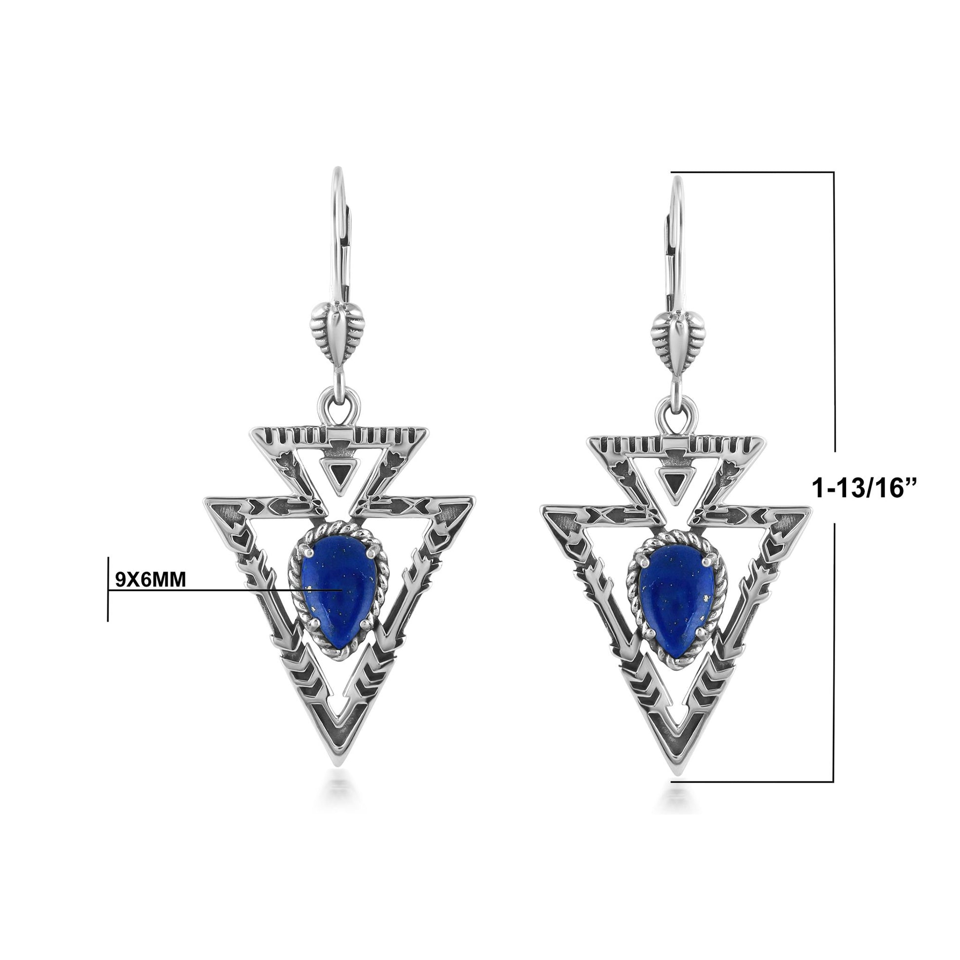 Sterling Silver Lapis Arrowhead Lever Back Earrings