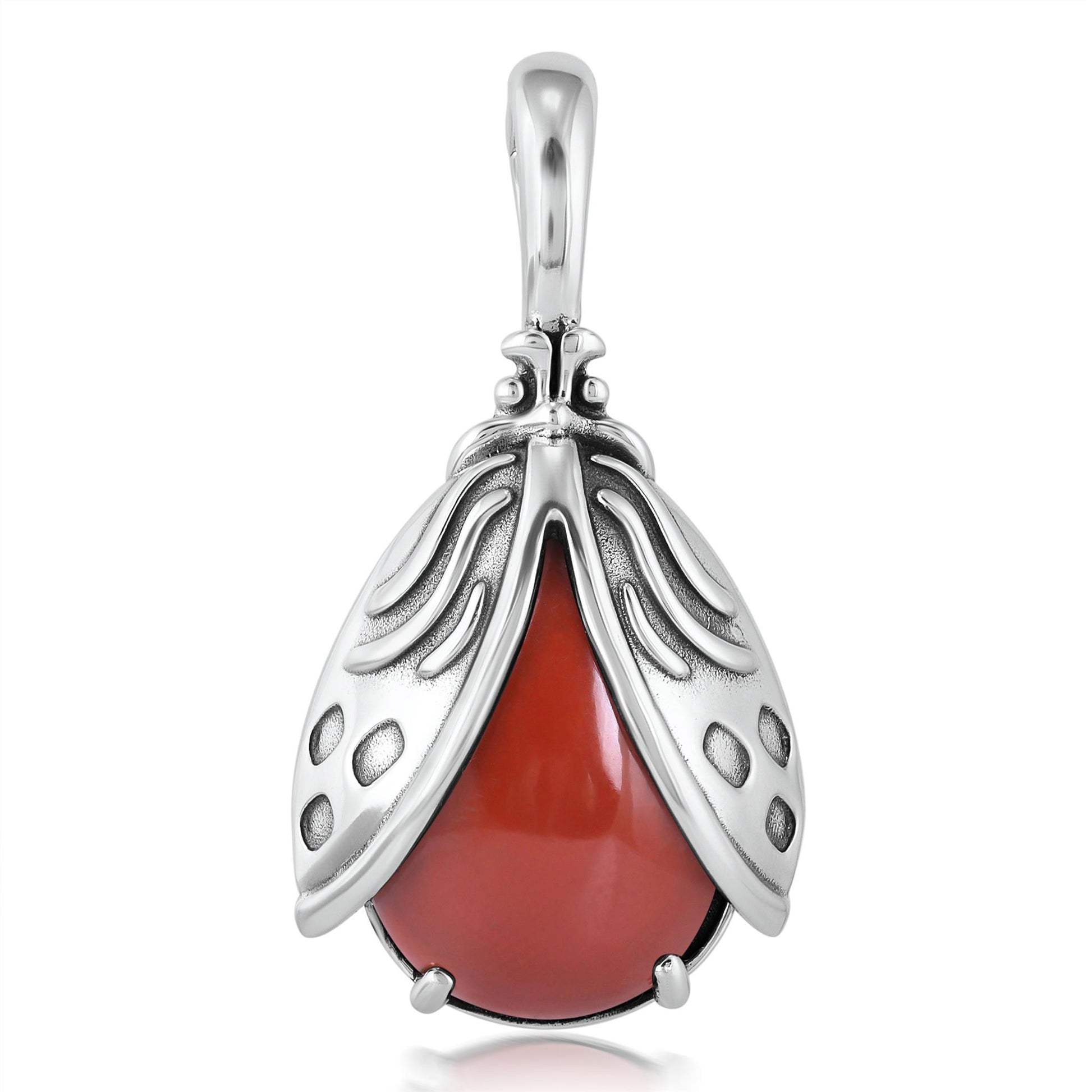 Sterling Silver Red Jasper Ladybug Pendant Enhancer