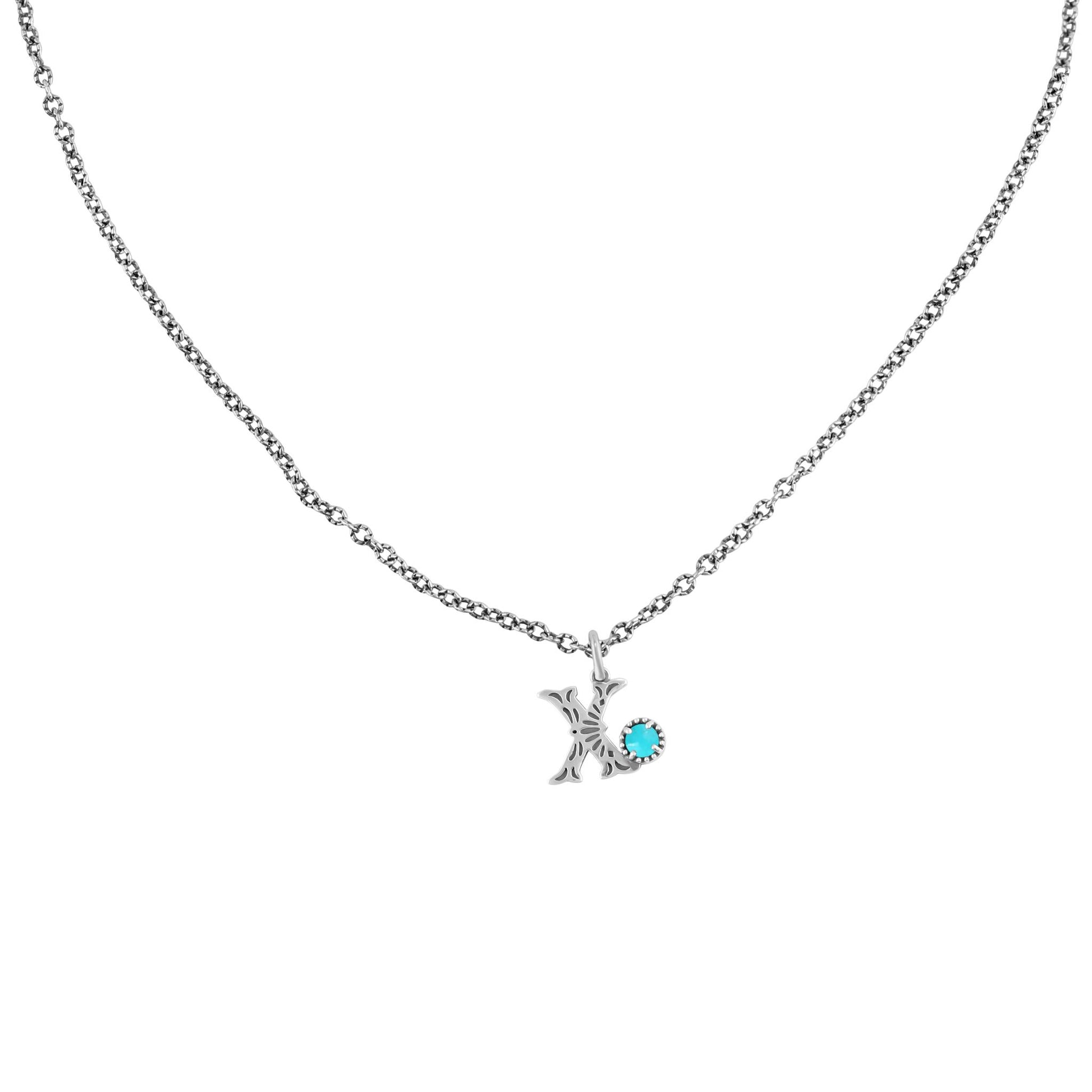 Sterling Silver Sleeping Beauty Turquoise Initial "X" Pendant and Chain Necklace, 17 to 20 Inches